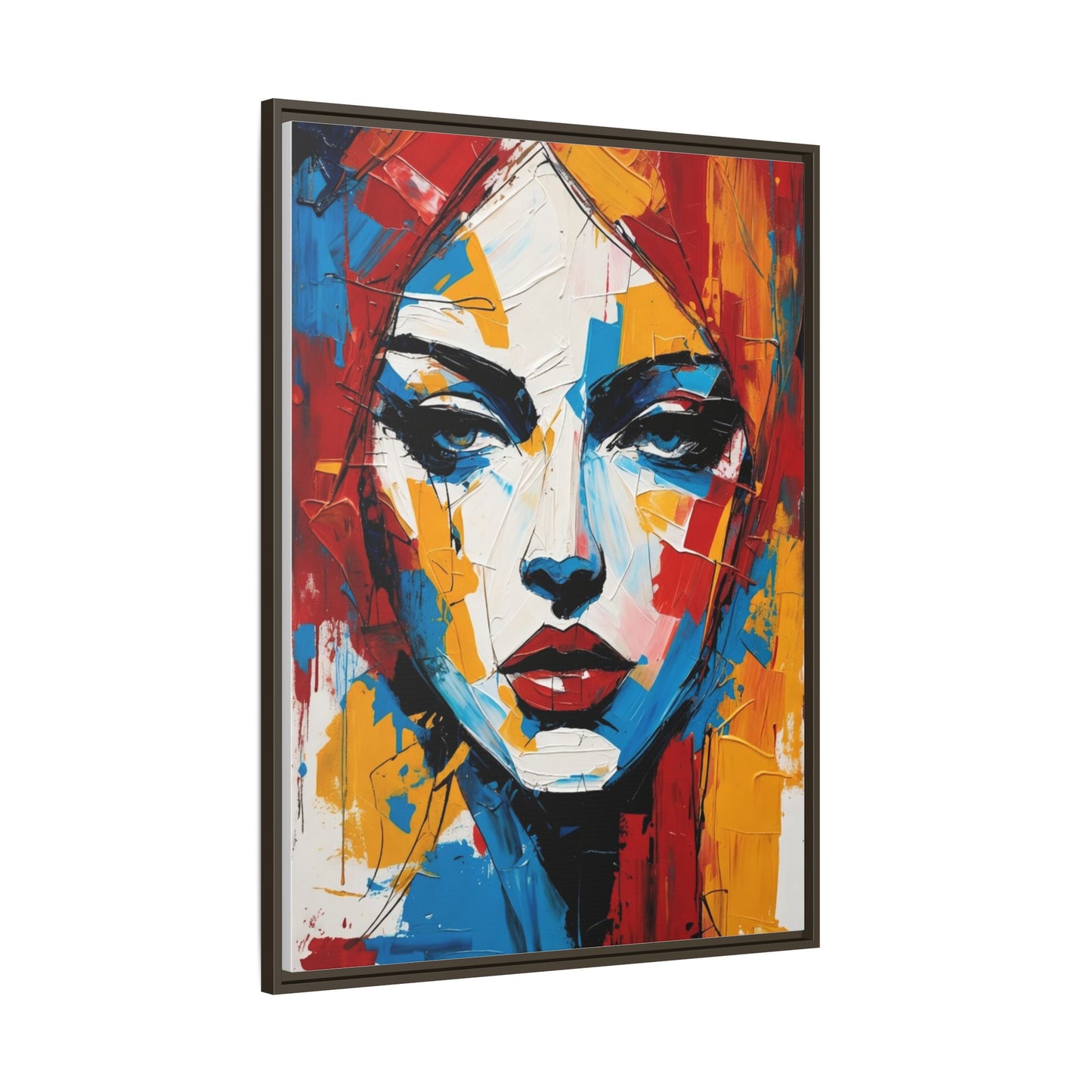 Framed Abstract Portrait Canvas — Colorful Female Face Wall Art