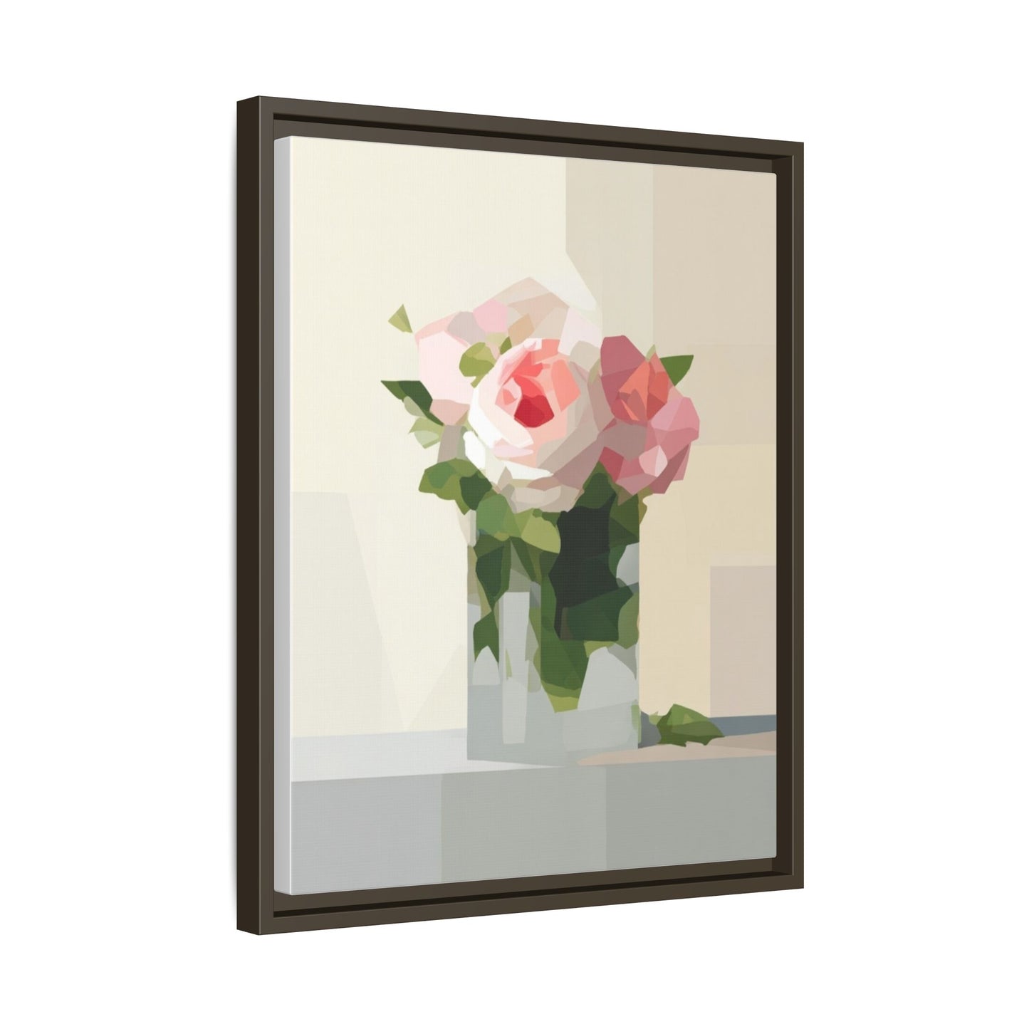 Framed Floral Canvas Print — Geometric Pink Rose Wall Art