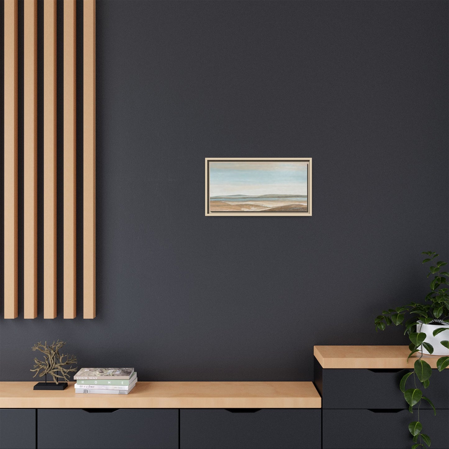 Framed Abstract Landscape Matte Canvas — Serene Coastal Horizon Wall Art