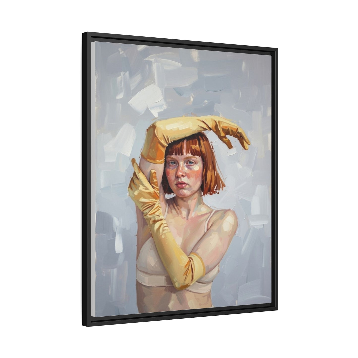 Contemporary Portrait Canvas Print — Woman with Yellow Gloves (Framed Matte)