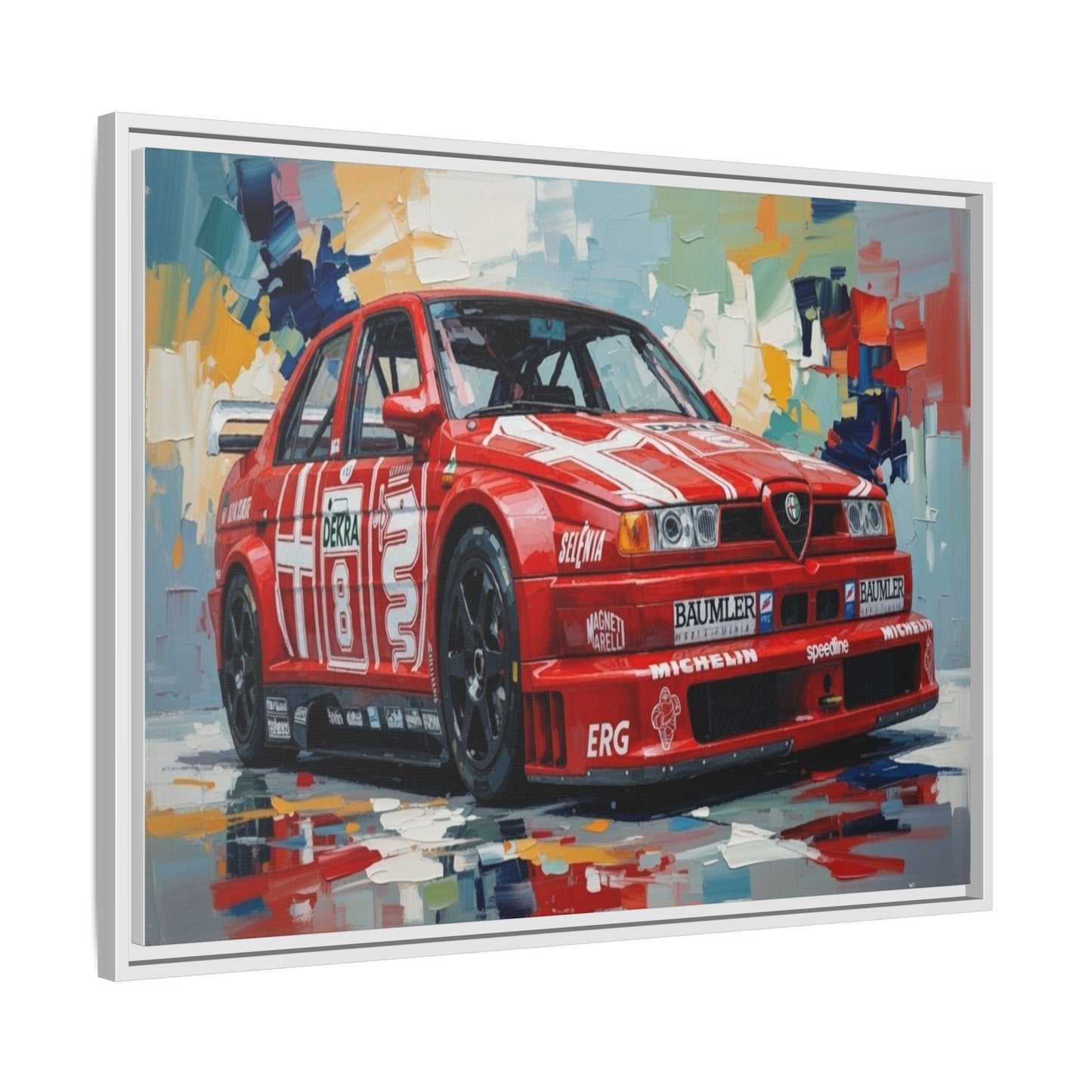 Framed Racing Car Canvas Print — Red Alfa Romeo Track Art