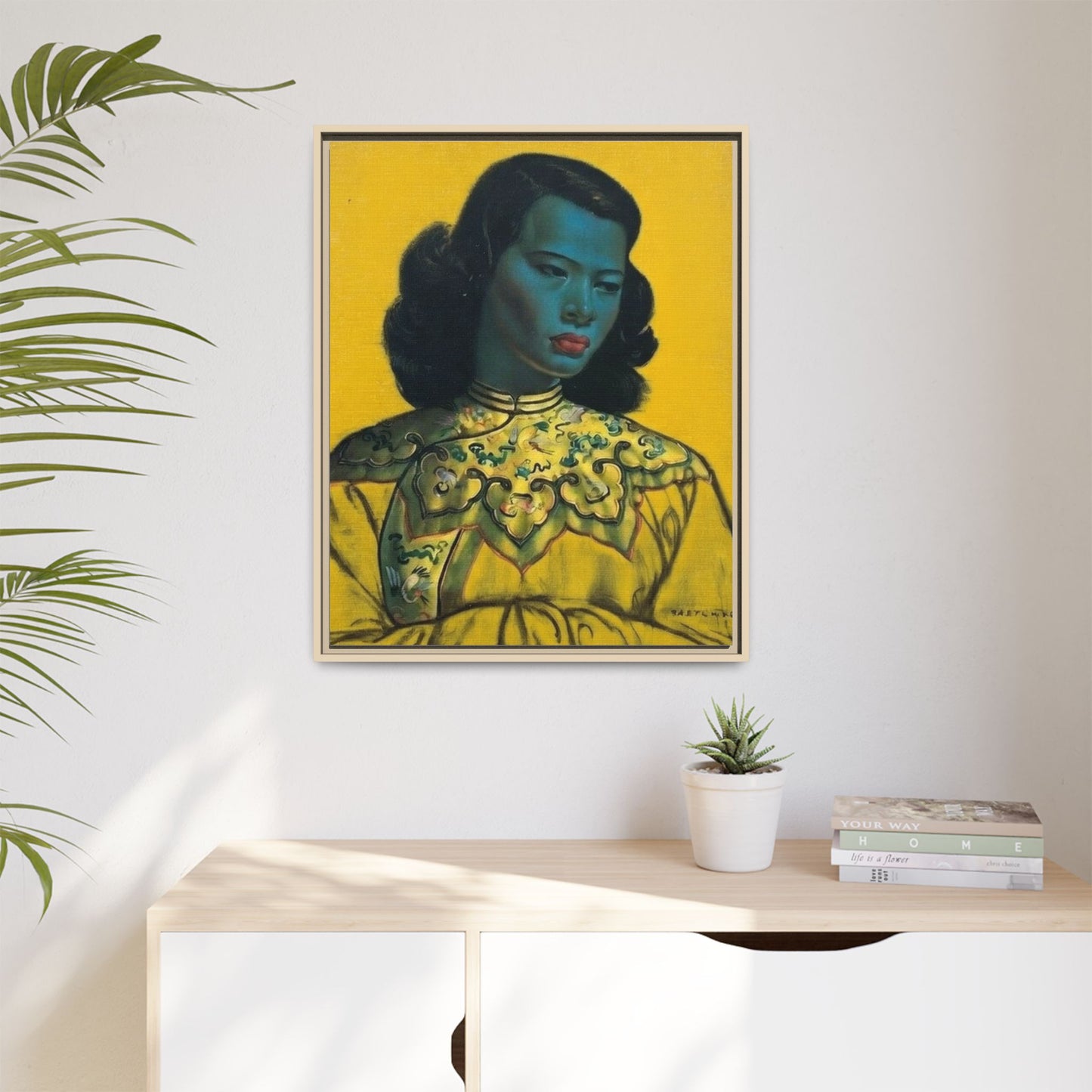 Framed Matte Canvas Art Print — Vintage Portrait with Yellow Background