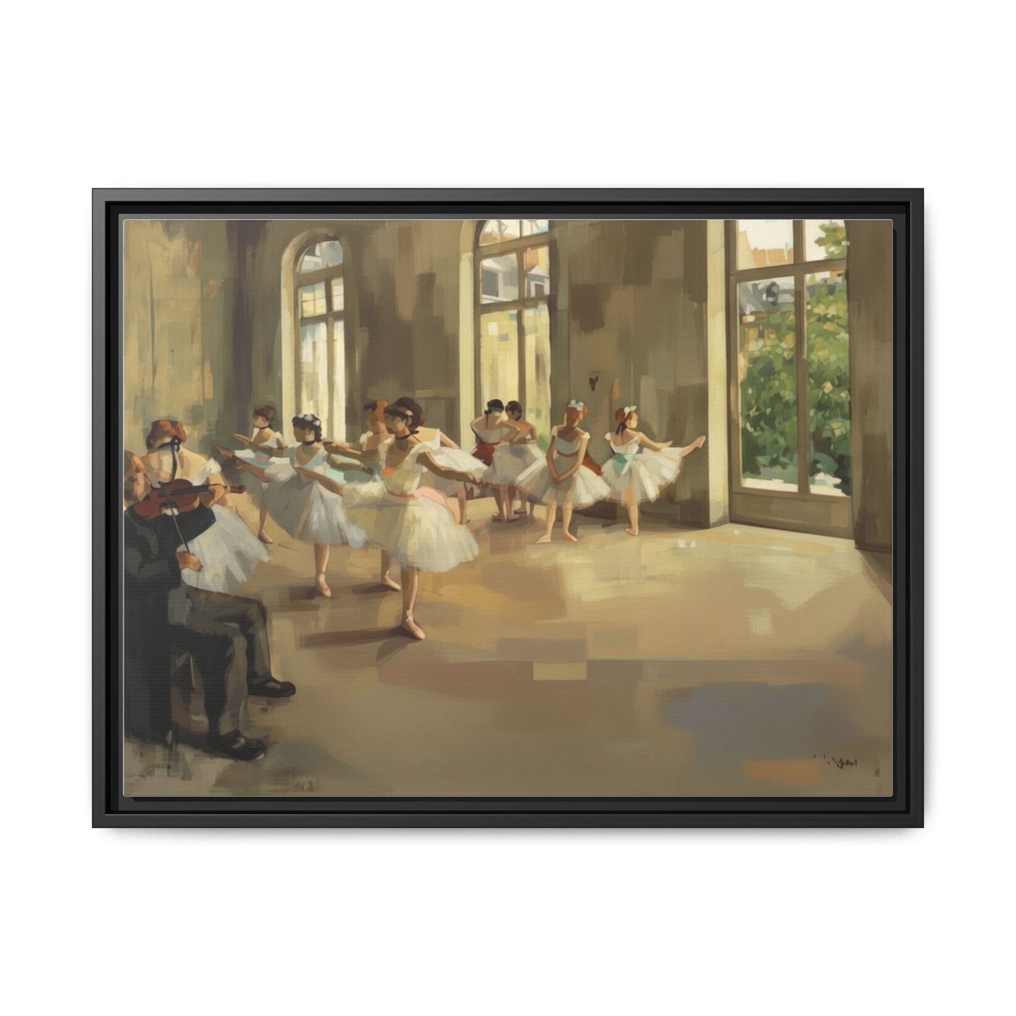 Framed Matte Canvas Print — Ballet Class Scene (Impressionist Dancers)