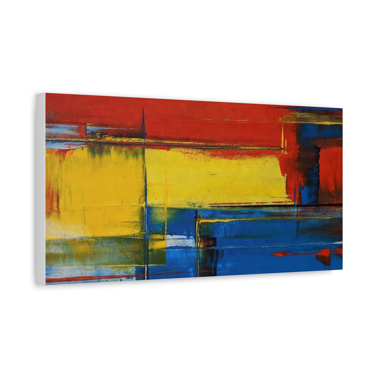 Abstract Color Block Matte Canvas Wall Art — Red, Yellow & Blue Stretched Canvas
