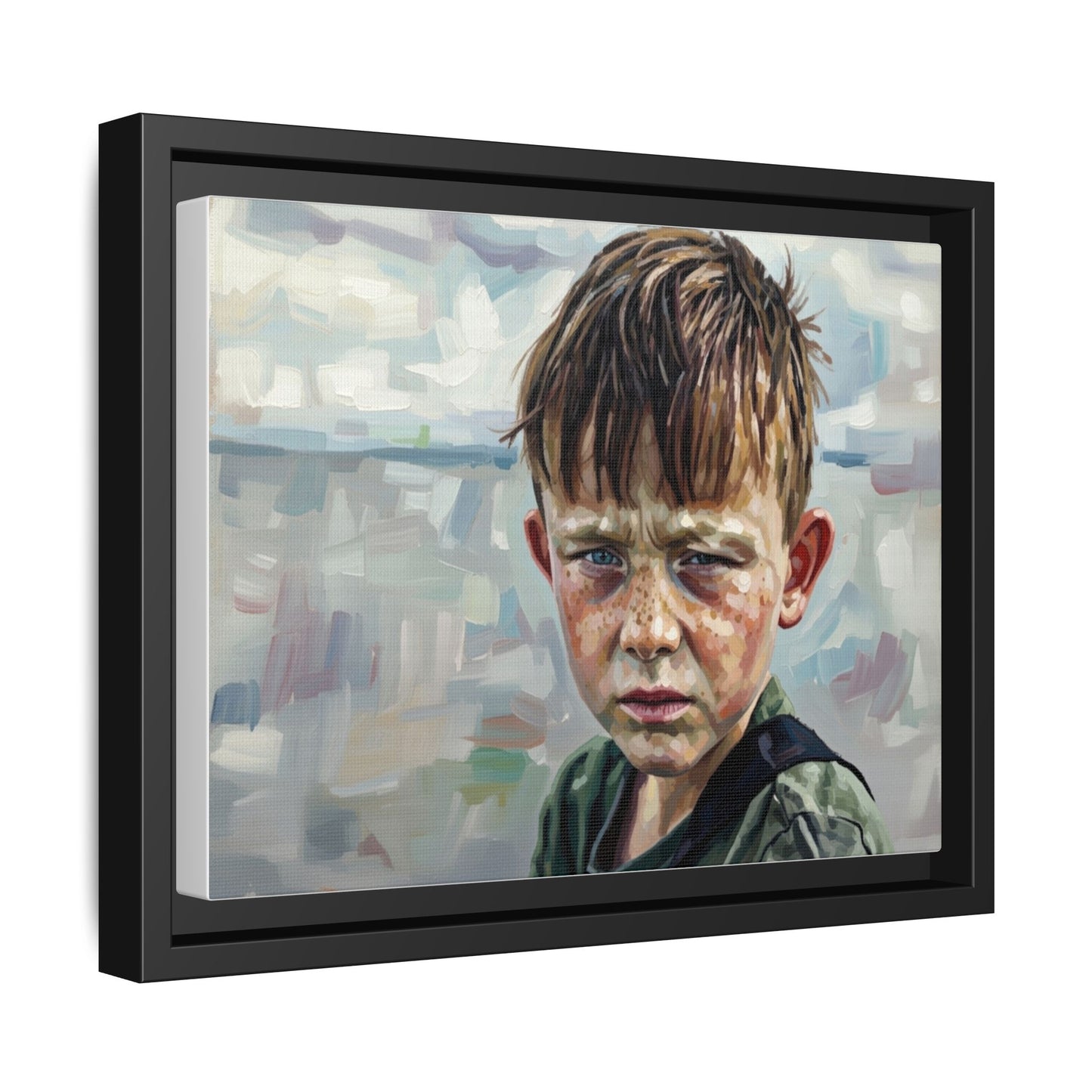 Framed Matte Canvas: Gritty Boy Portrait Art Print