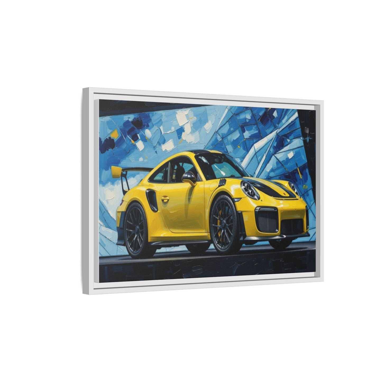 Yellow Porsche Sports Car Matte Framed Canvas – Modern Automotive Wall Art