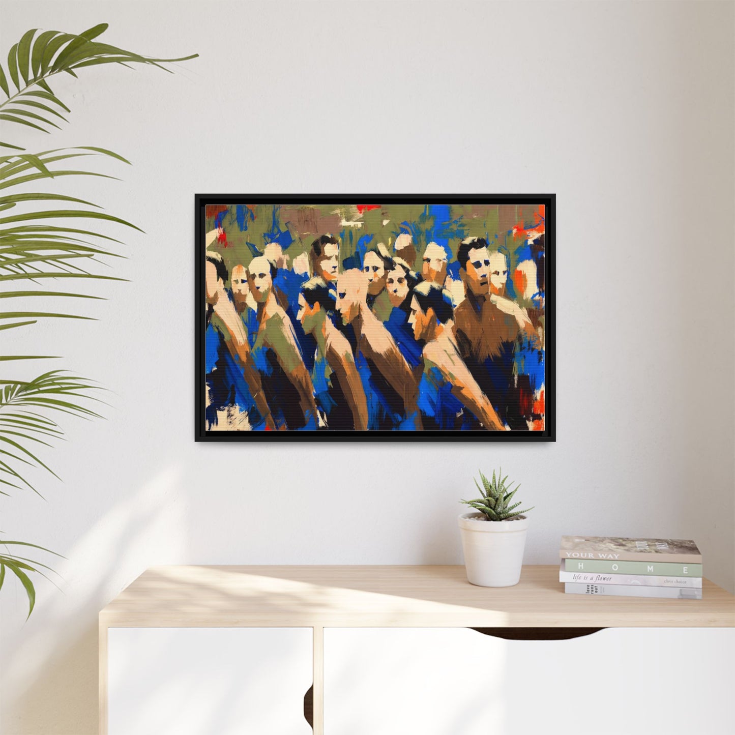Abstract Crowd Matte Canvas Print — Framed Multi-Color Wall Art