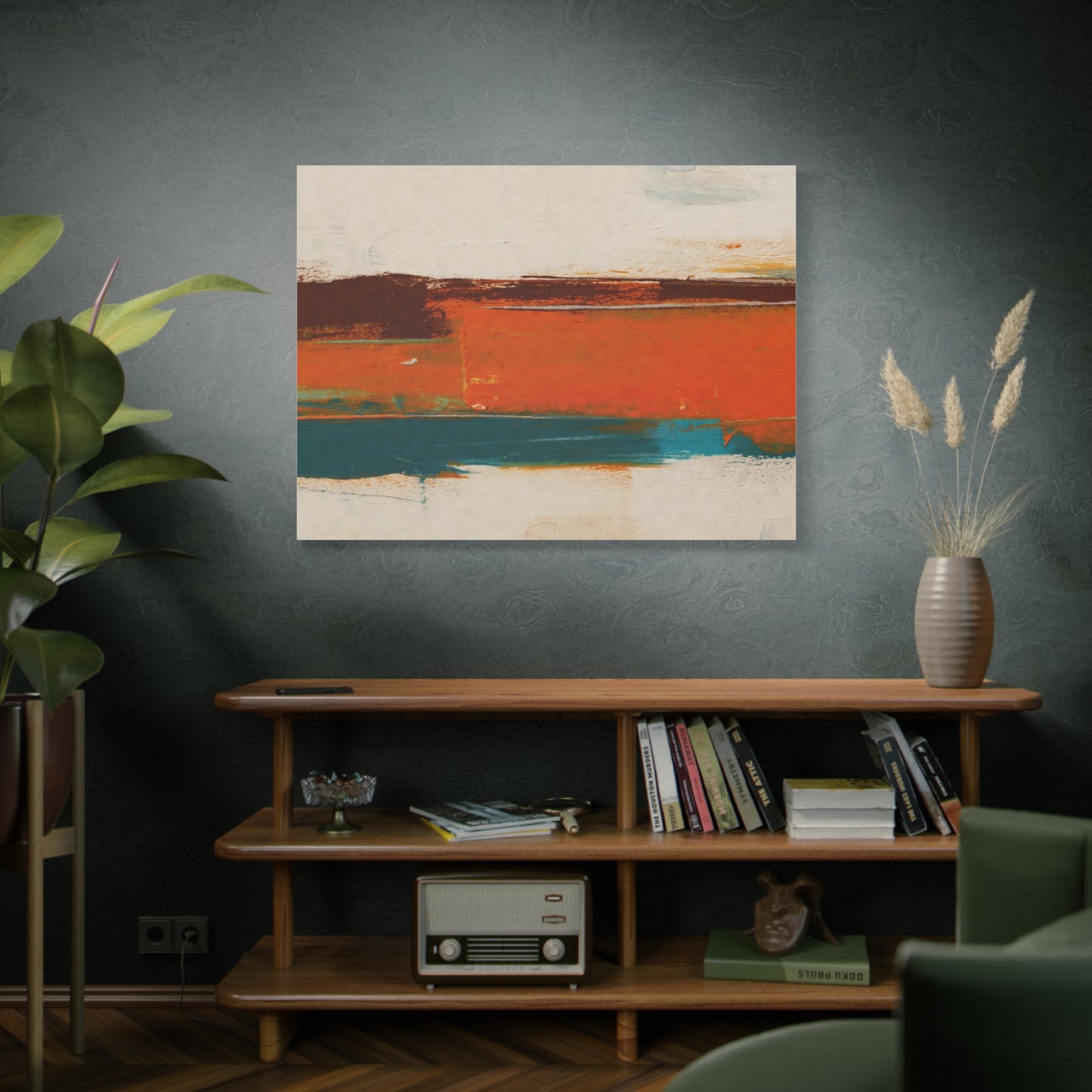 Abstract Orange & Teal Matte Canvas Wall Art — Stretched 1.25"