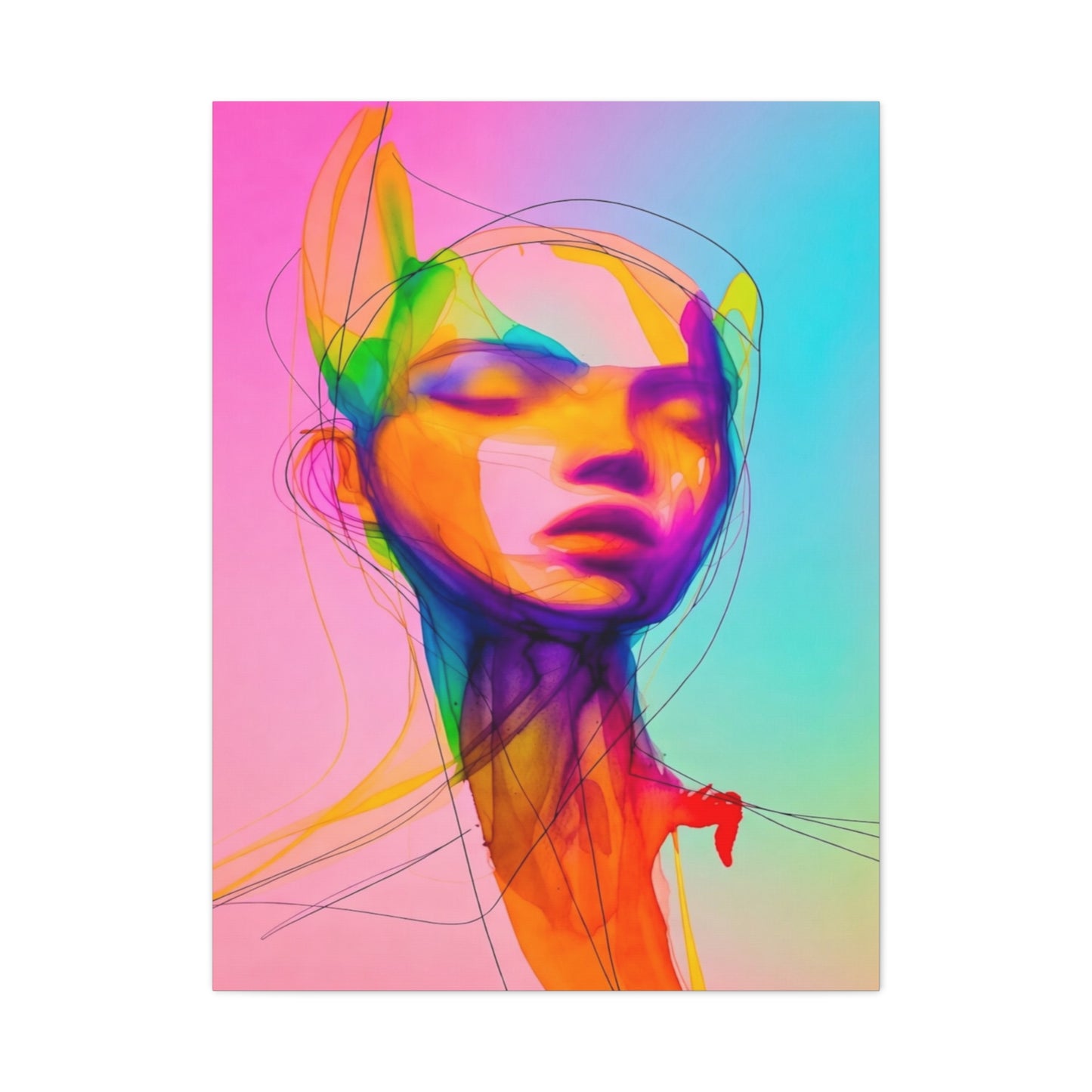 Abstract Neon Portrait Matte Canvas Wall Art
