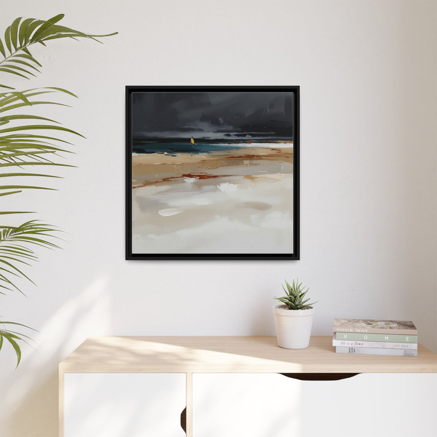 Framed Matte Canvas Beachscape Art Print — Coastal Abstract Wall Decor