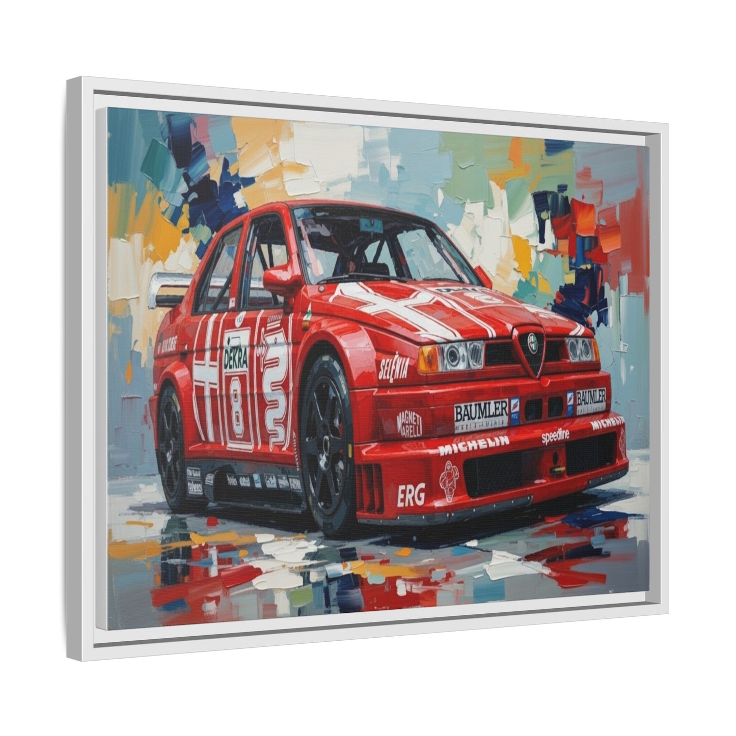 Framed Racing Car Canvas Print — Red Alfa Romeo Track Art