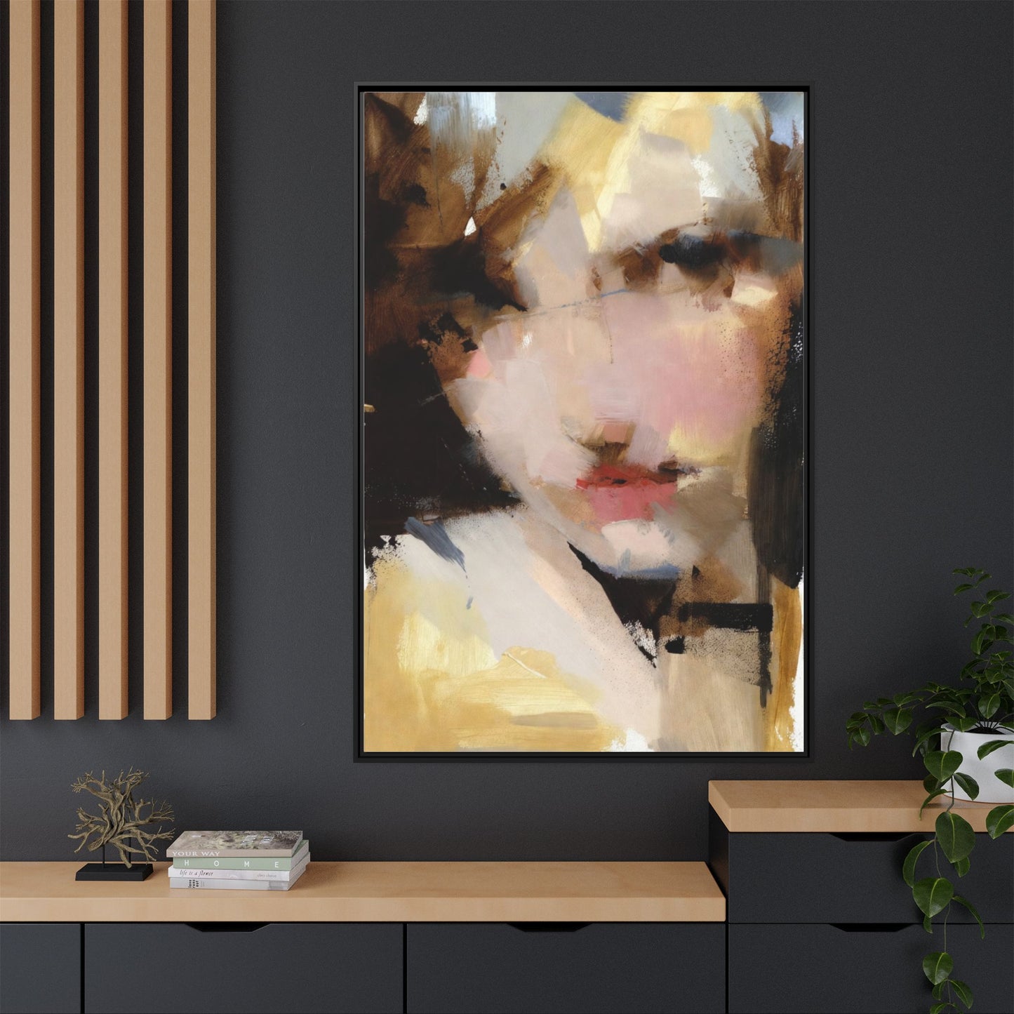 Abstract Portrait Matte Canvas Framed Print — Modern Feminine Wall Art