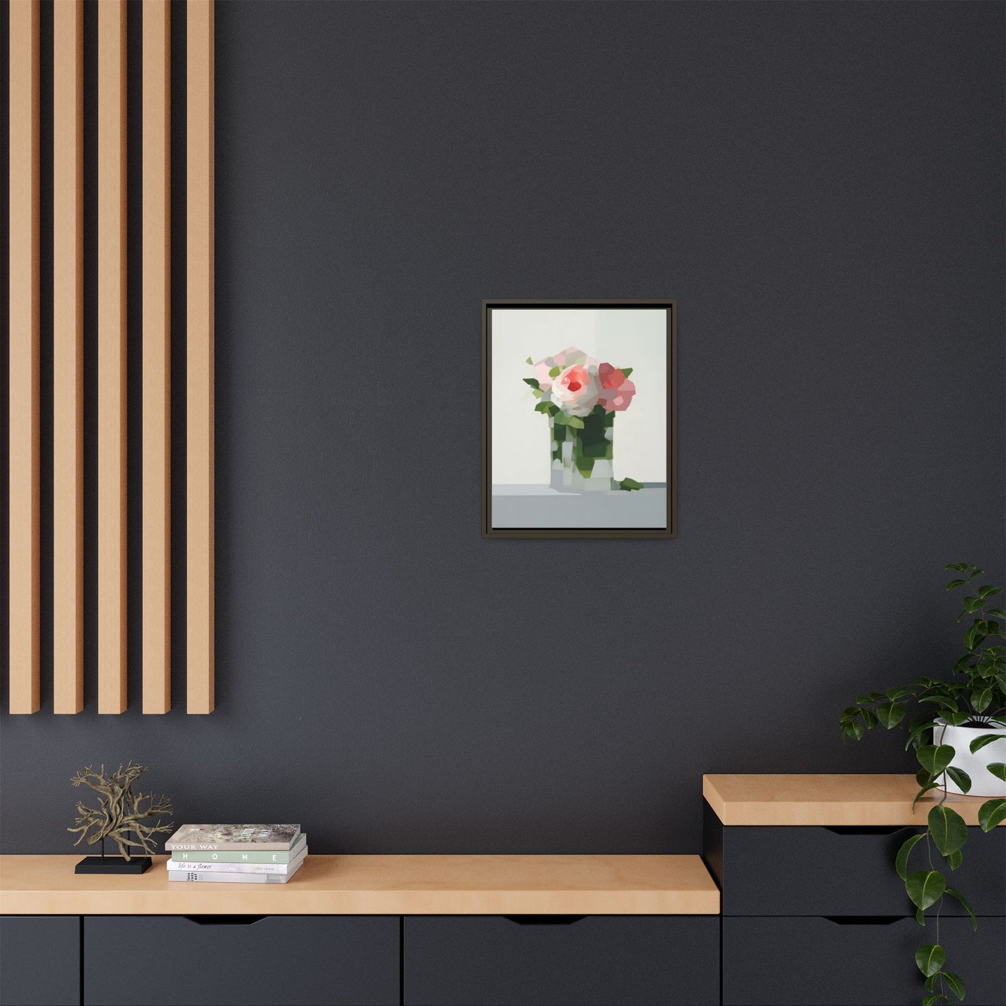 Framed Floral Canvas Print — Modern Pink Roses Still Life