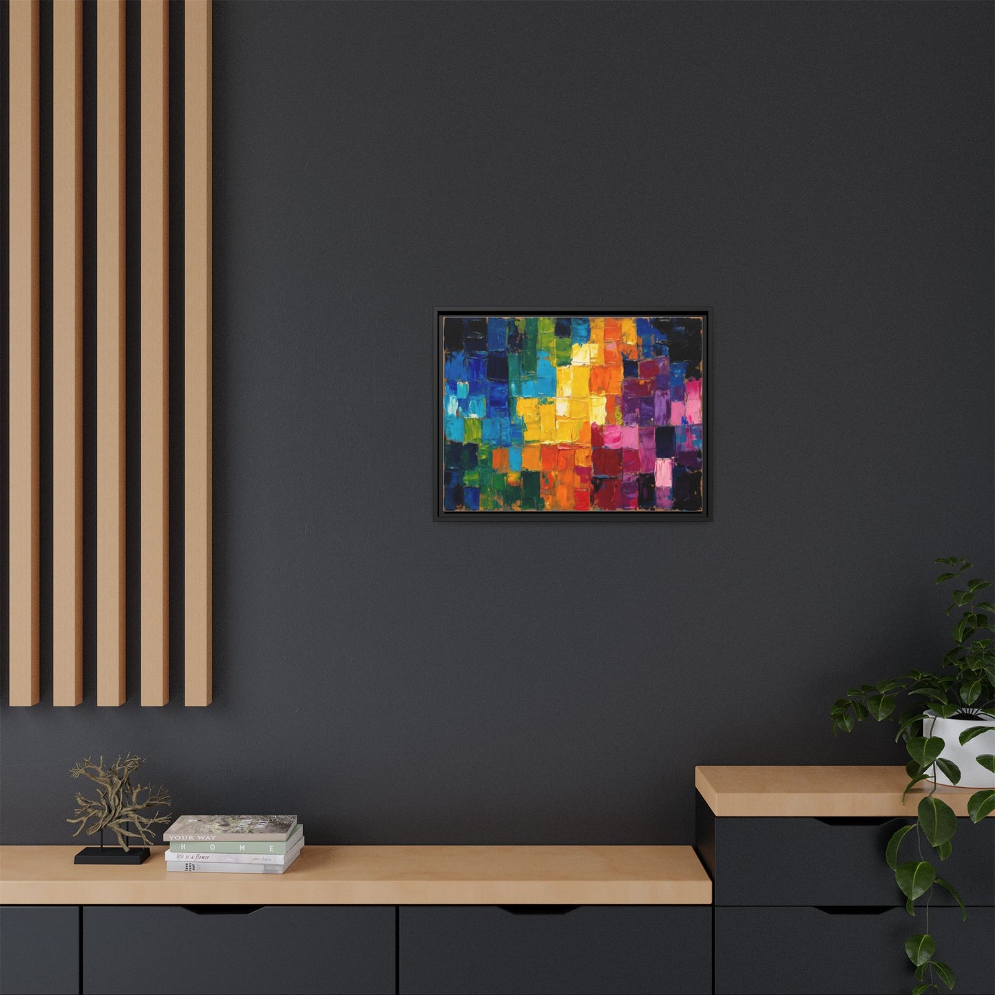Abstract Rainbow Mosaic Framed Canvas Print — Colorful Modern Wall Art
