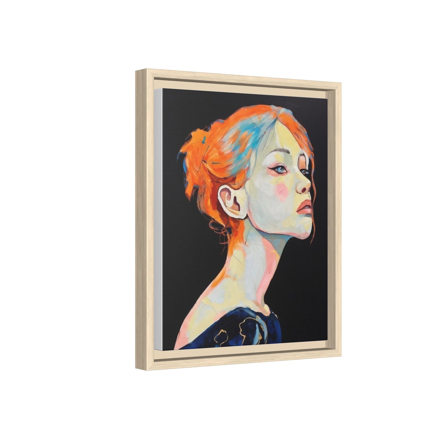 Framed Matte Canvas Portrait — Vibrant Multi‑Color Woman Wall Art