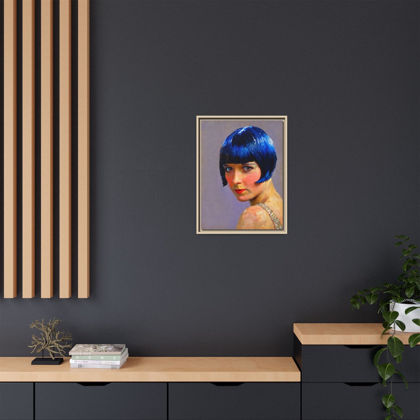 Framed Matte Canvas Art Print — Vintage Portrait with Blue Bob