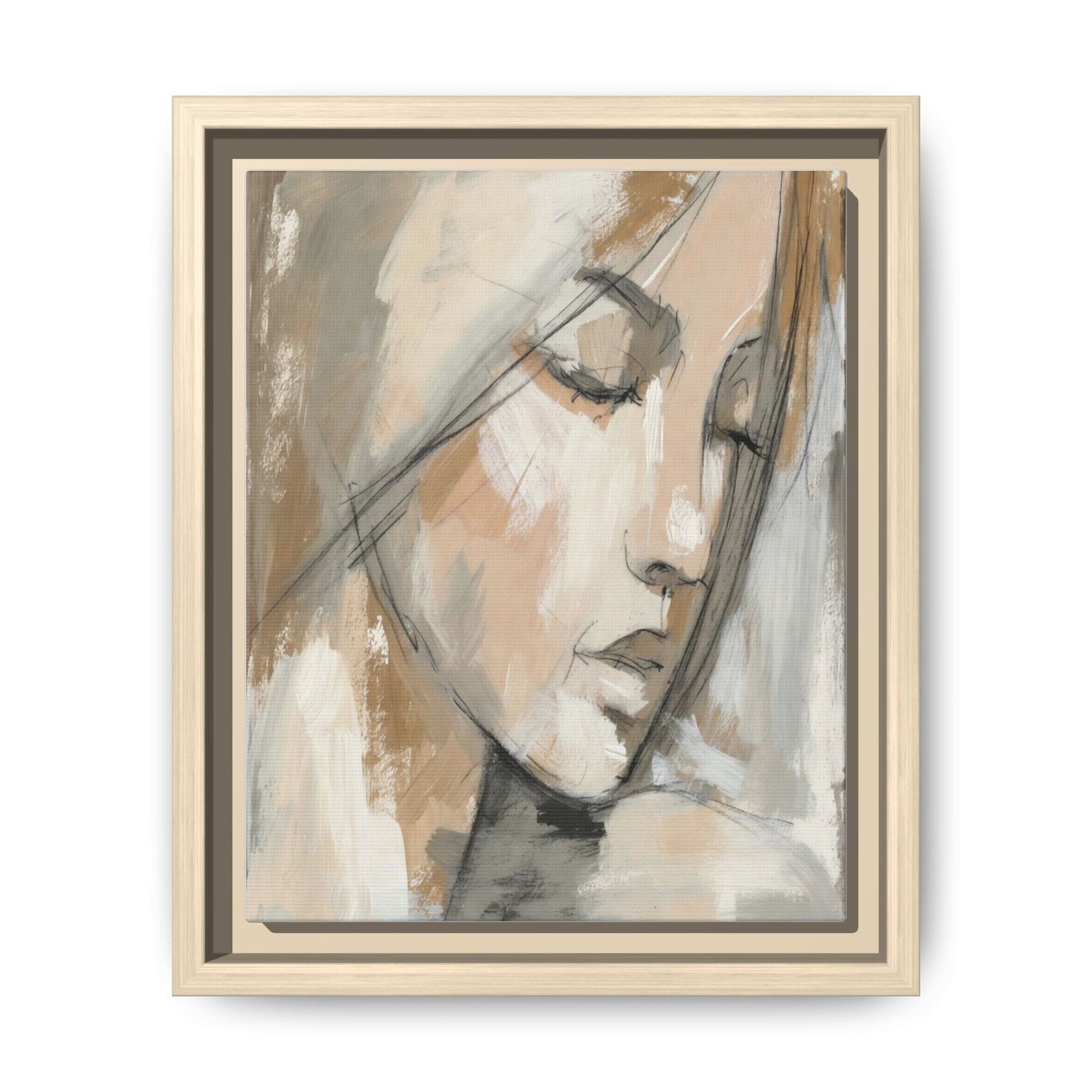 Framed Matte Canvas Art — Serene Abstract Portrait in Neutrals