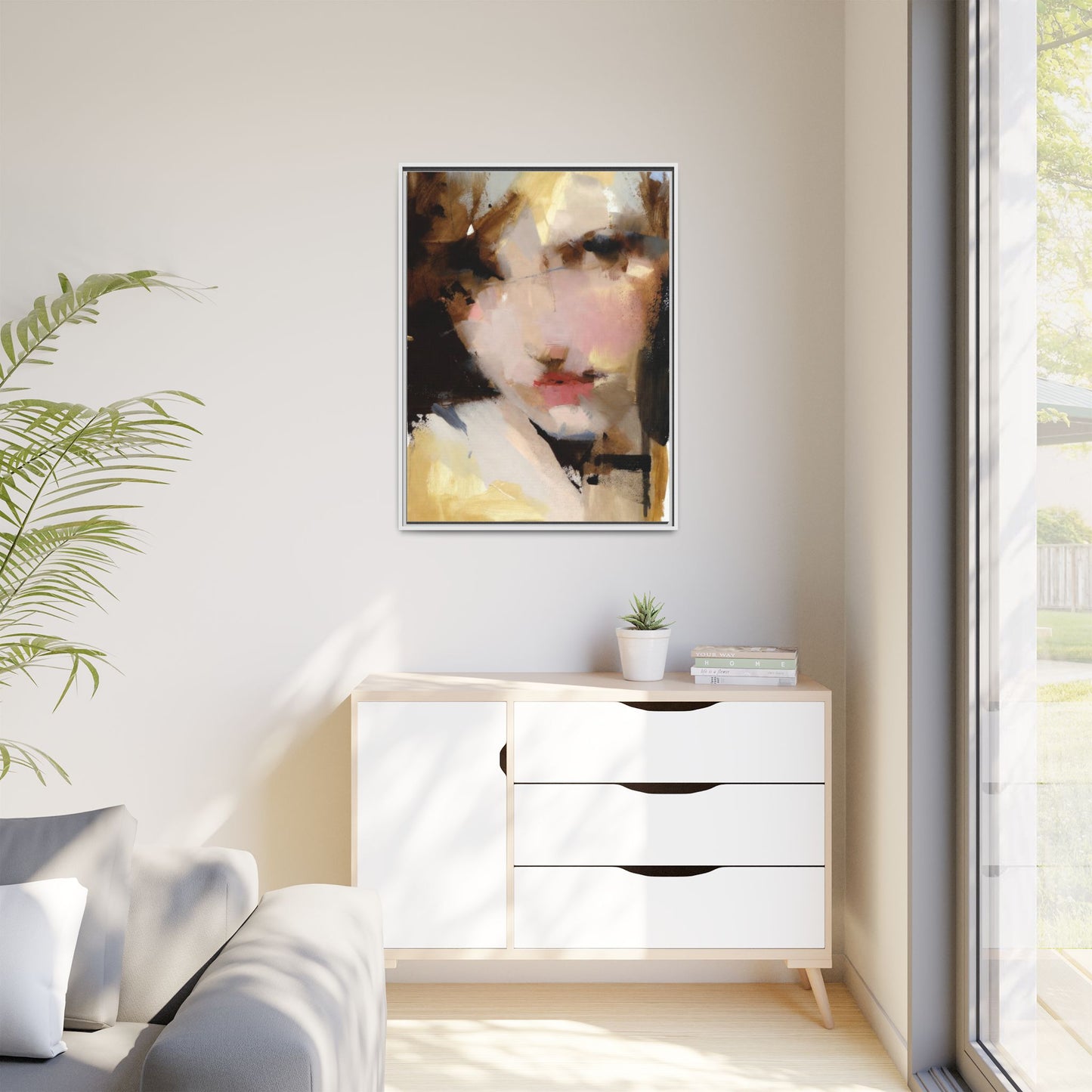 Abstract Portrait Matte Canvas Framed Print — Modern Feminine Wall Art