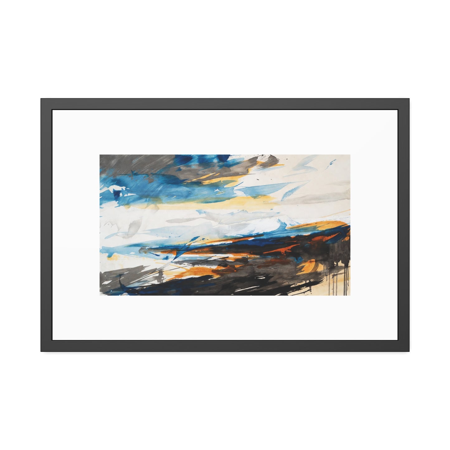 Framed Abstract Poster — Blue & Gold Coastal Abstract Art Print