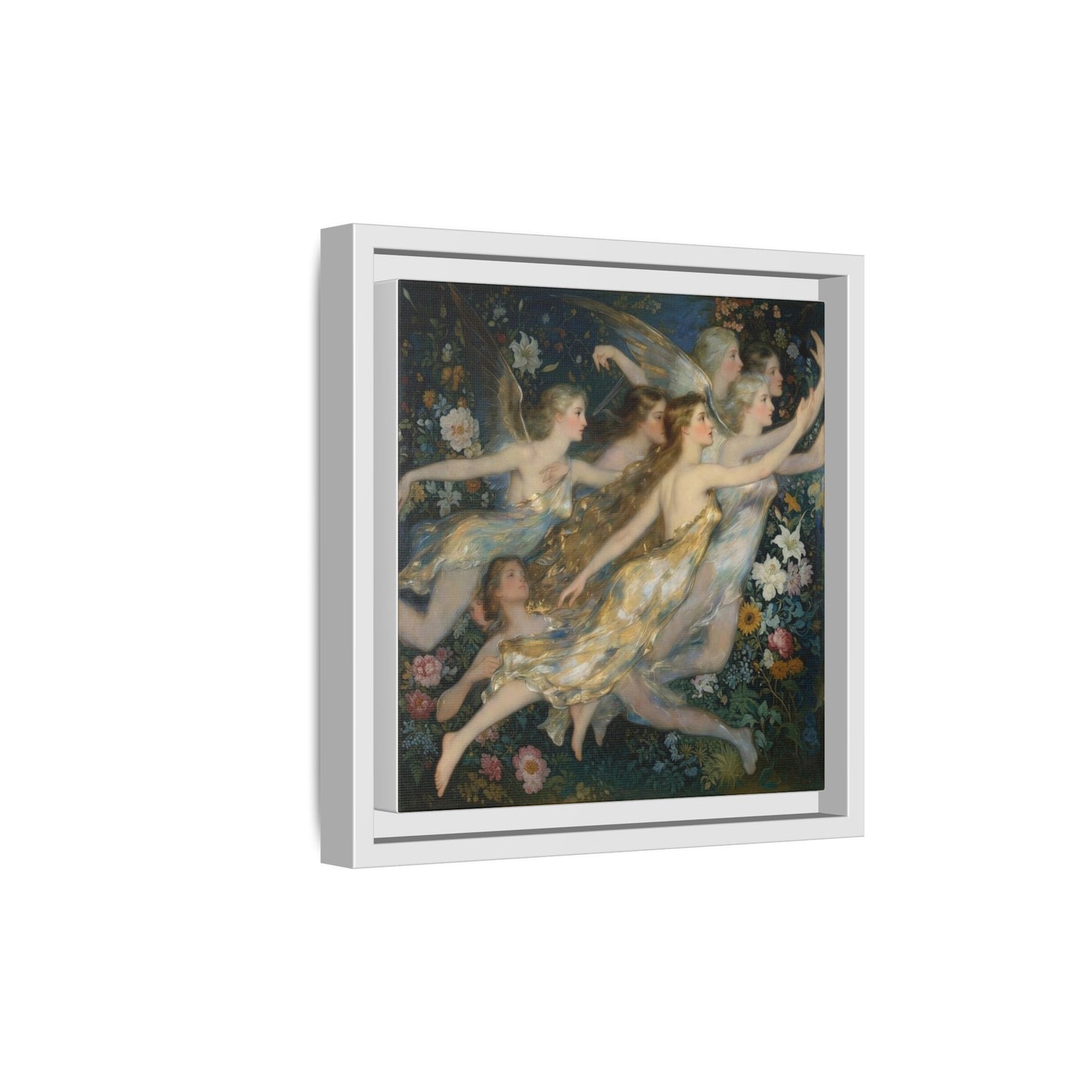 Framed Matte Canvas Wall Art — Vintage Fairies & Floral Painting