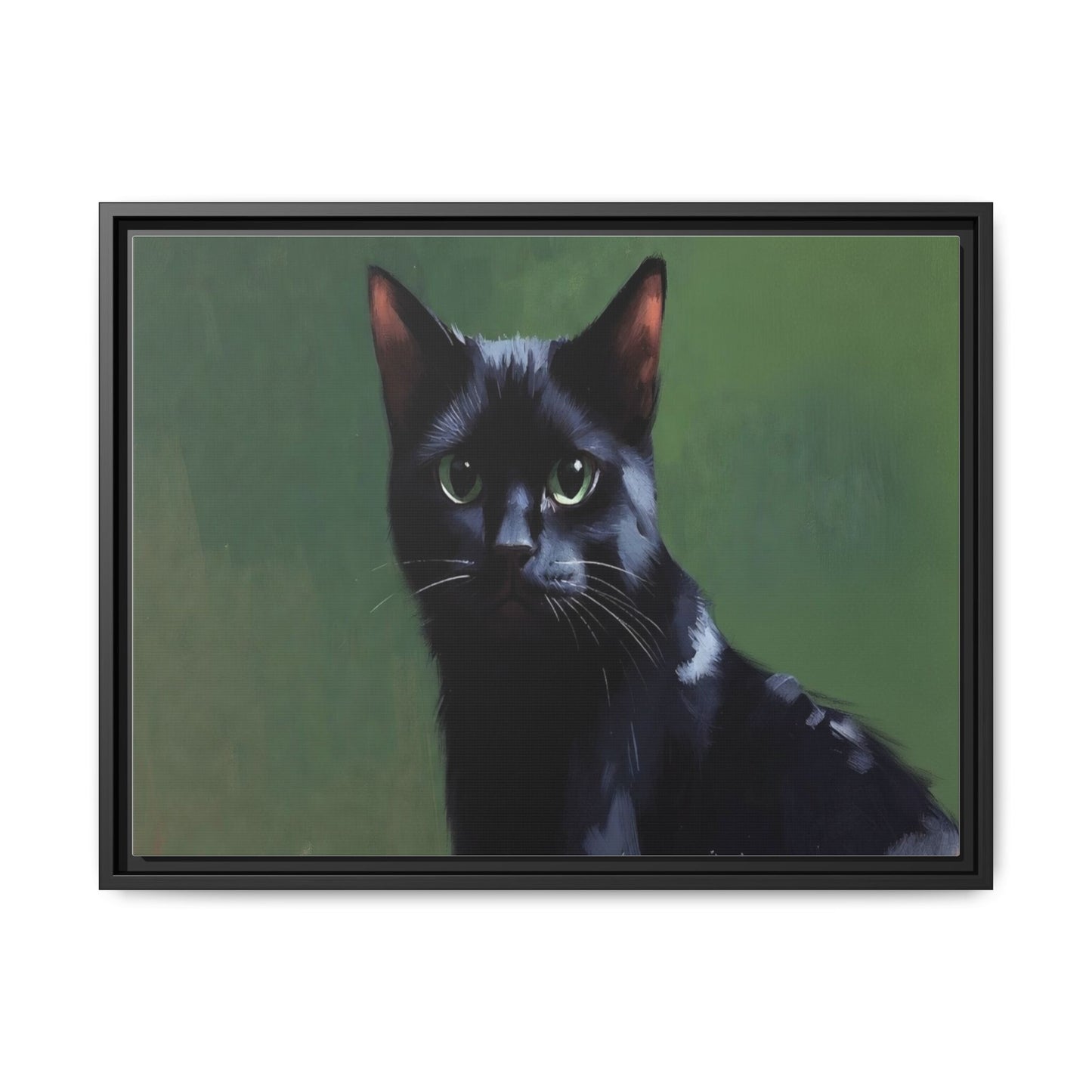 Framed Black Cat Portrait Canvas — Matte Multi-Color Wall Art