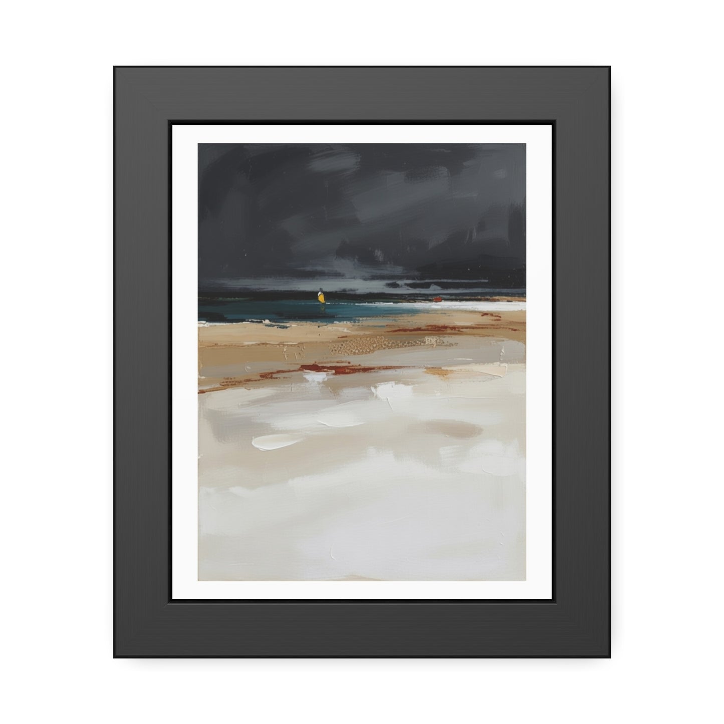 Framed Coastal Beach Print — Moody Seascape Poster in Black Frame