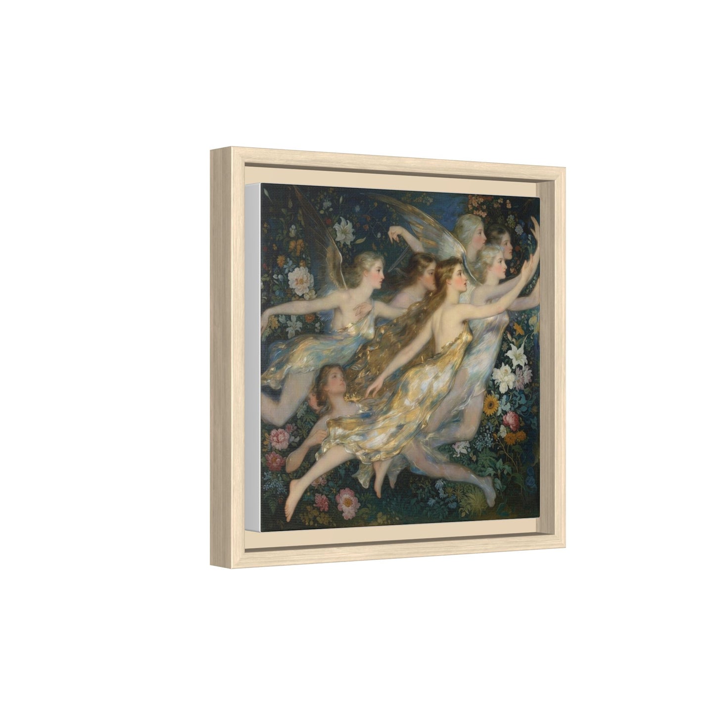 Framed Matte Canvas Wall Art — Vintage Fairies & Floral Painting