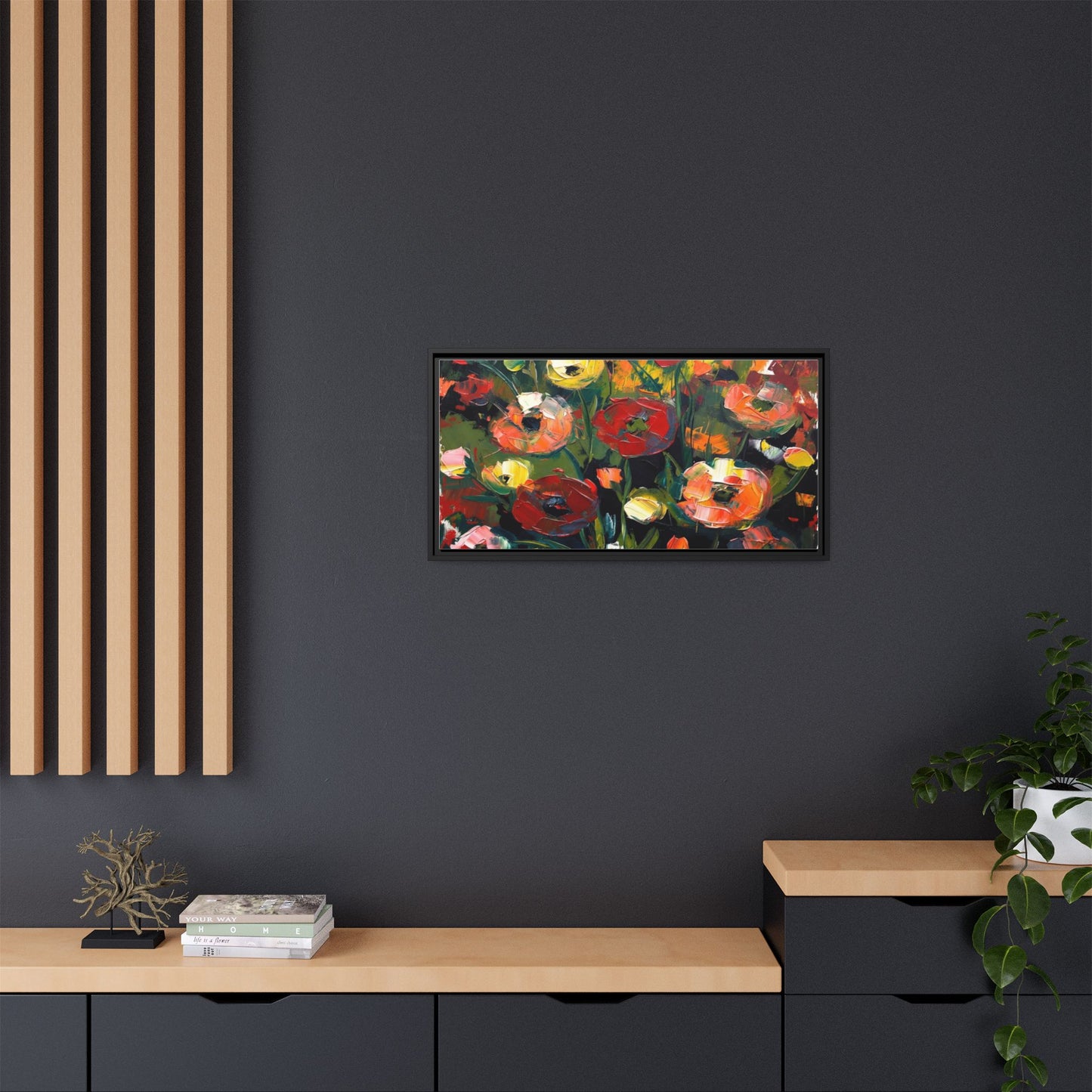 Framed Floral Canvas Print — Vibrant Abstract Poppies Wall Art