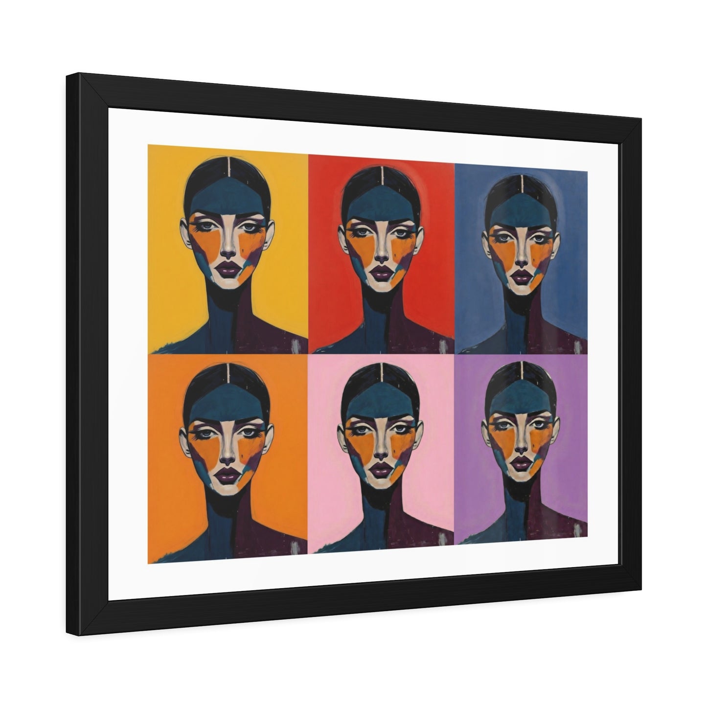 Pop Art Portrait Framed Poster — Colorful Six-Panel Modern Wall Art