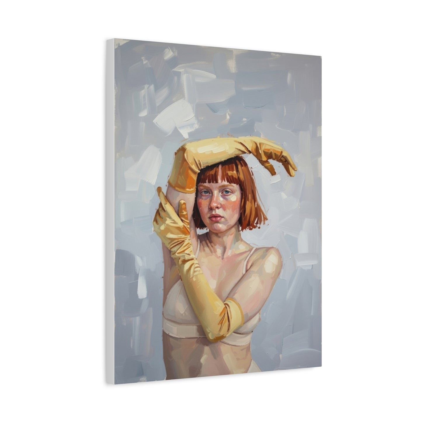 Portrait Canvas Print — Redheaded Woman with Yellow Gloves, Matte Stretched Art