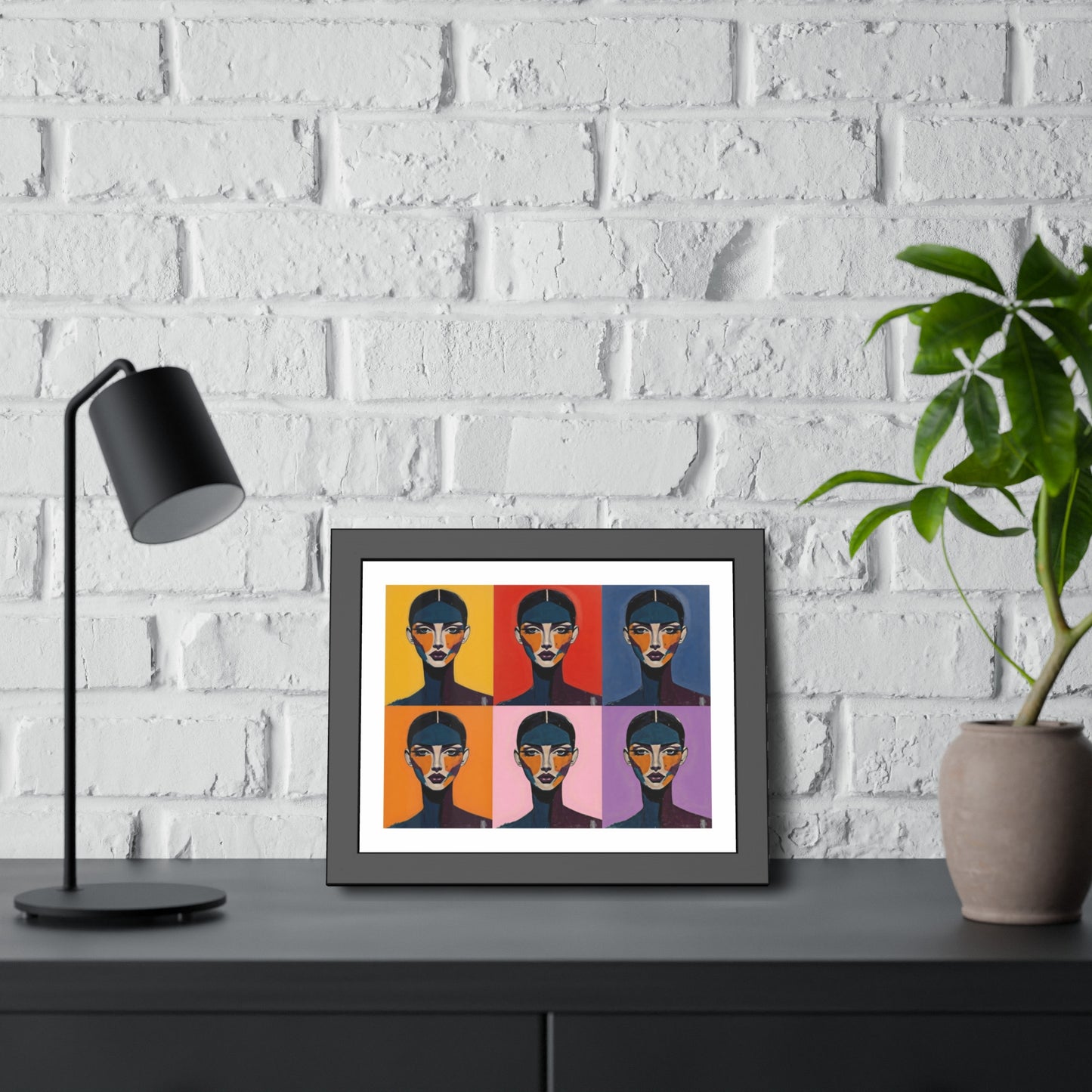Pop Art Portrait Framed Poster — Colorful Six-Panel Modern Wall Art