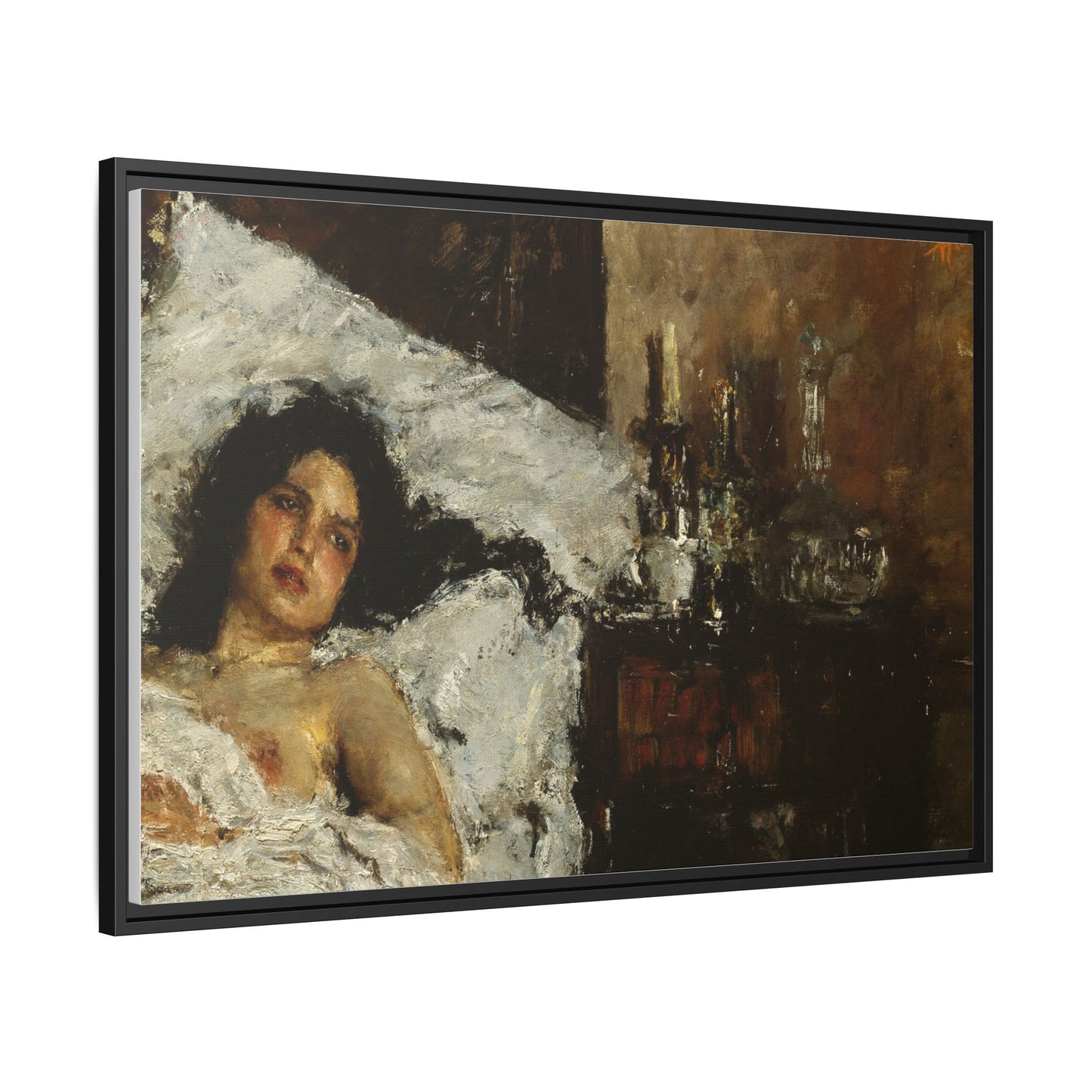 Resting by Antonio Mancini Framed Matte Canvas Wall Art Print