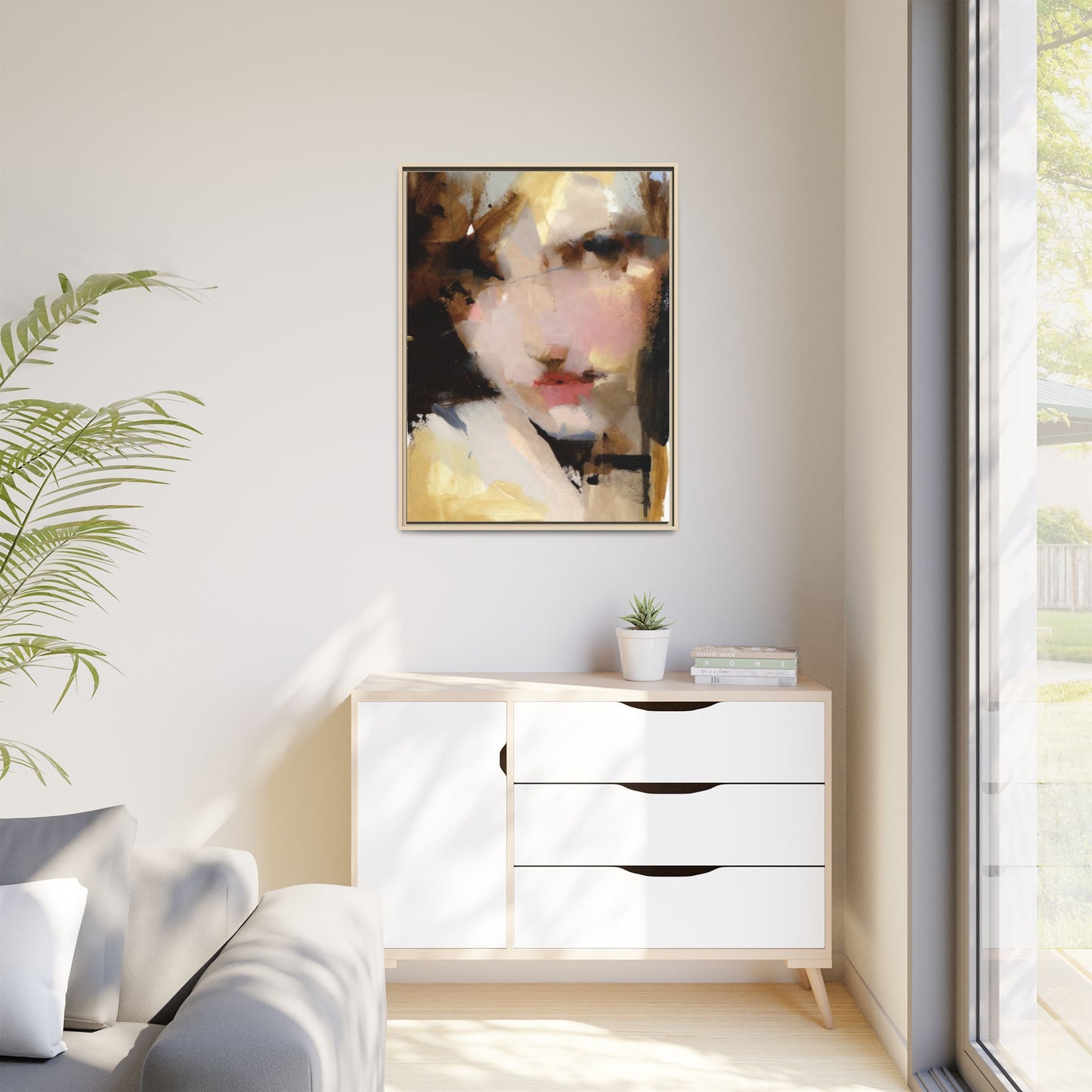 Abstract Portrait Matte Canvas Framed Print — Modern Feminine Wall Art