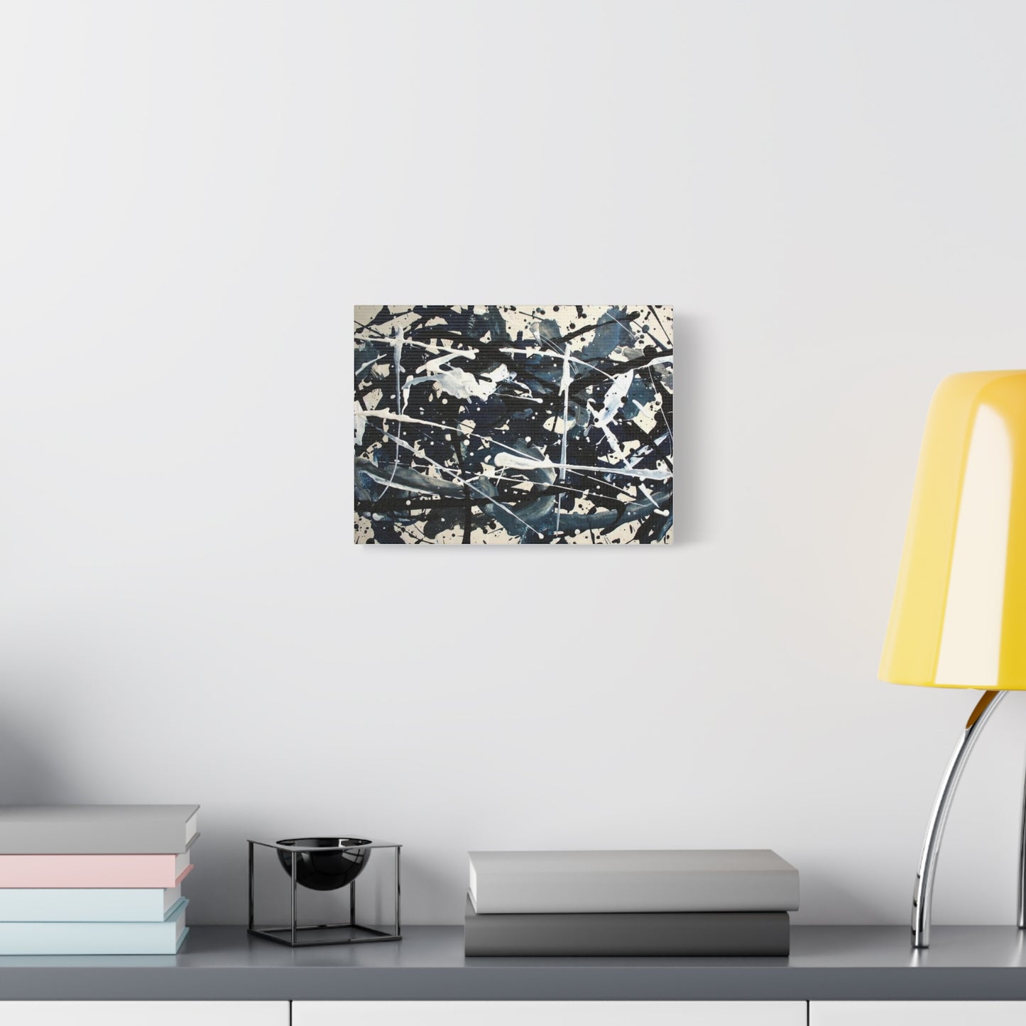 Abstract Drip Painting Canvas Print — Blue & Black Modern Wall Art (Matte Stretched)