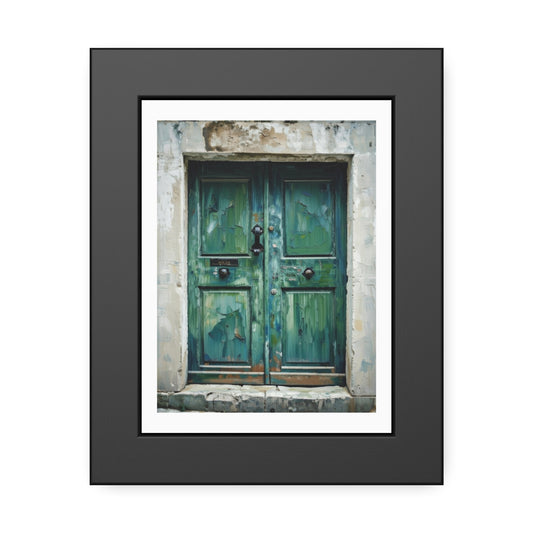 Framed Poster — Vintage Green Door Photography (Rustic Wall Art, Entryway Decor)