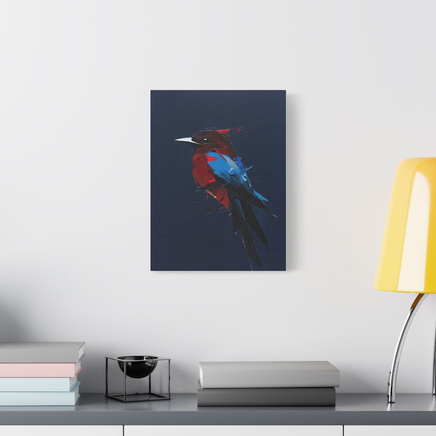 Abstract Red & Blue Bird Canvas Print — Matte Stretched Wall Art