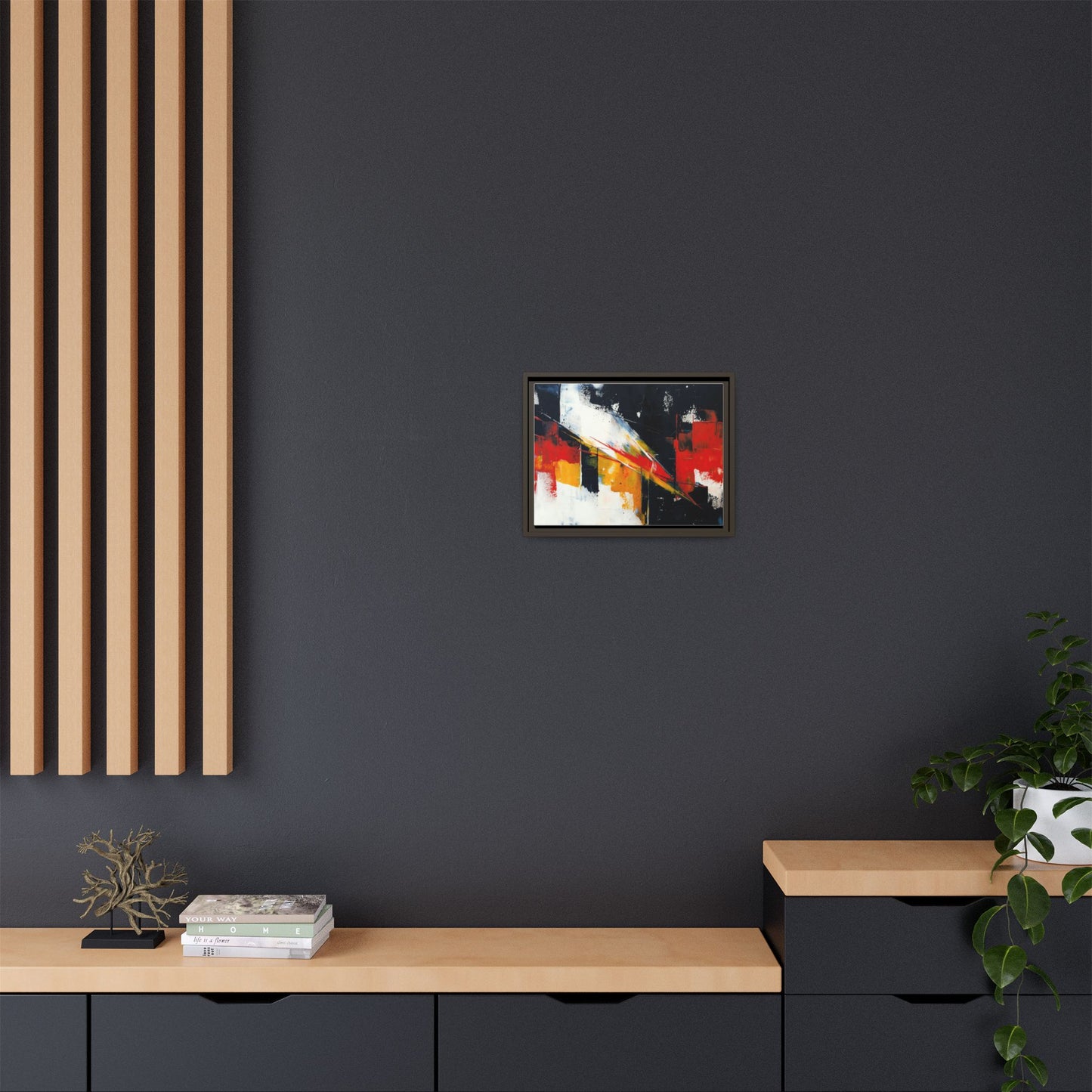 Abstract Red & Black Framed Canvas Print — Modern Geometric Wall Art