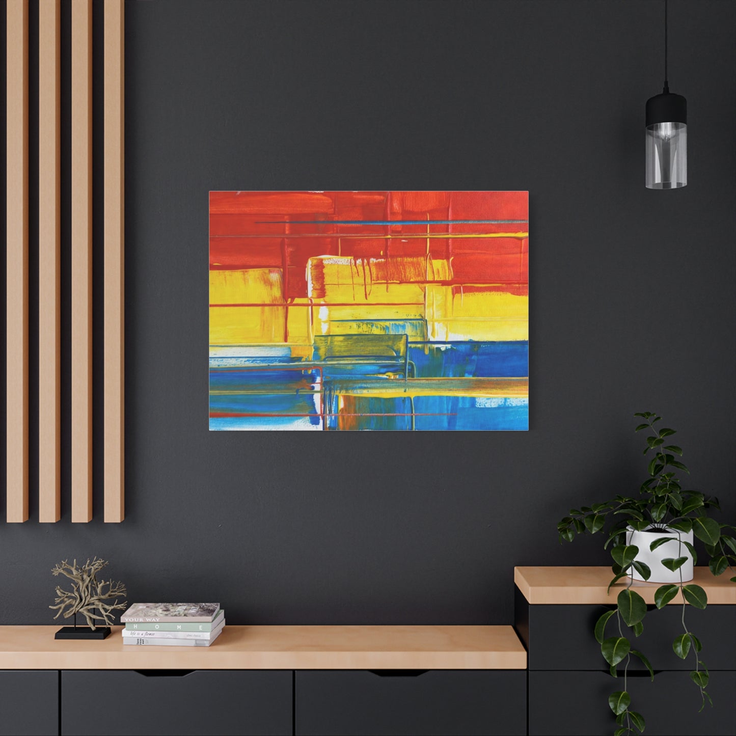 Abstract Color Block Canvas Print — Vibrant Red, Yellow & Blue Stretched Wall Art