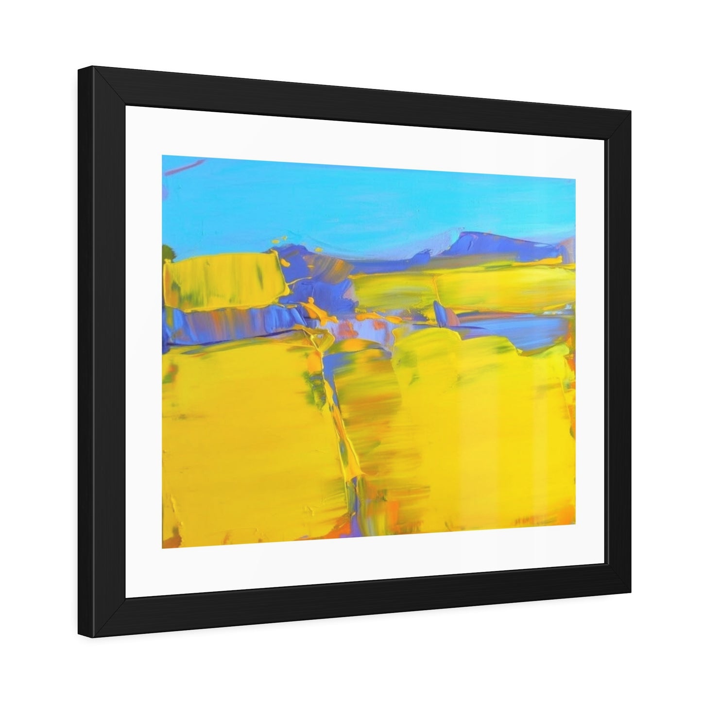 Abstract Sunshine Landscape Framed Poster  Bright Yellow Blue Modern Wall Art