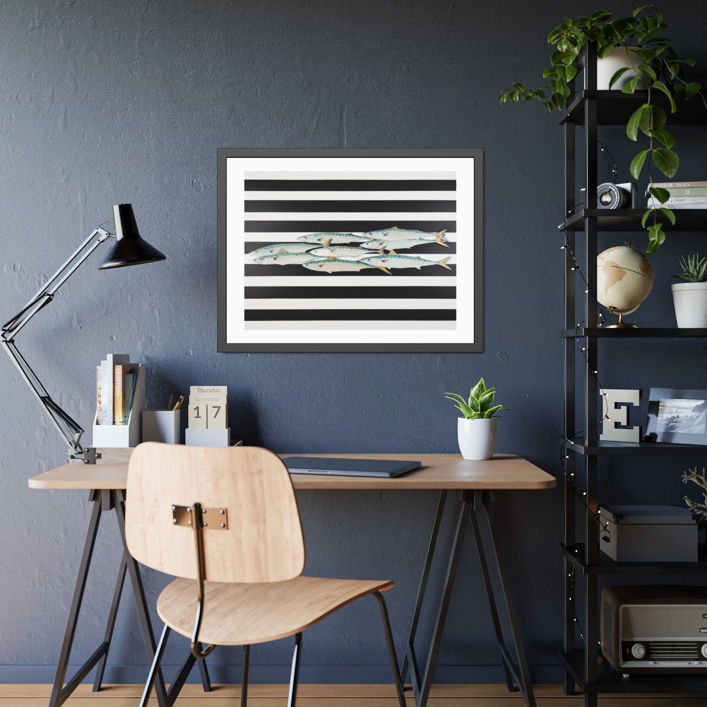 Framed Poster – Striped School of Fish Nautical Wall Art