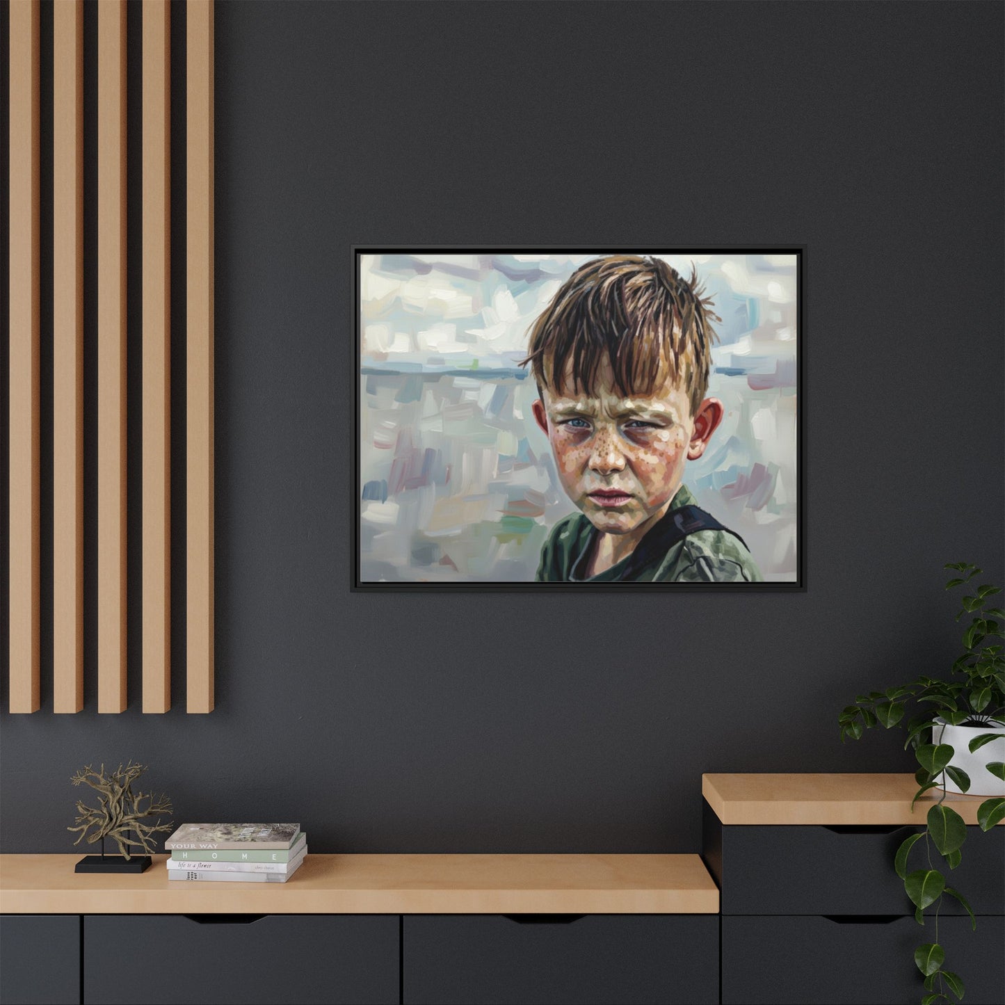Framed Matte Canvas: Gritty Boy Portrait Art Print