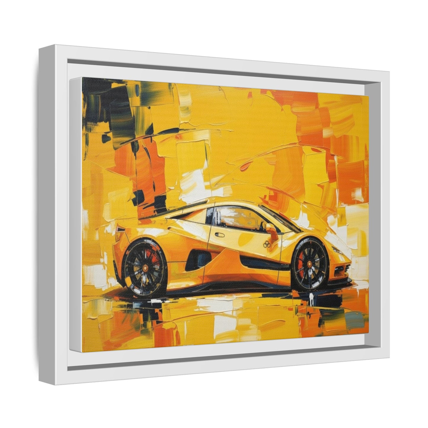 Yellow Sports Car Abstract Matte Canvas Framed Print