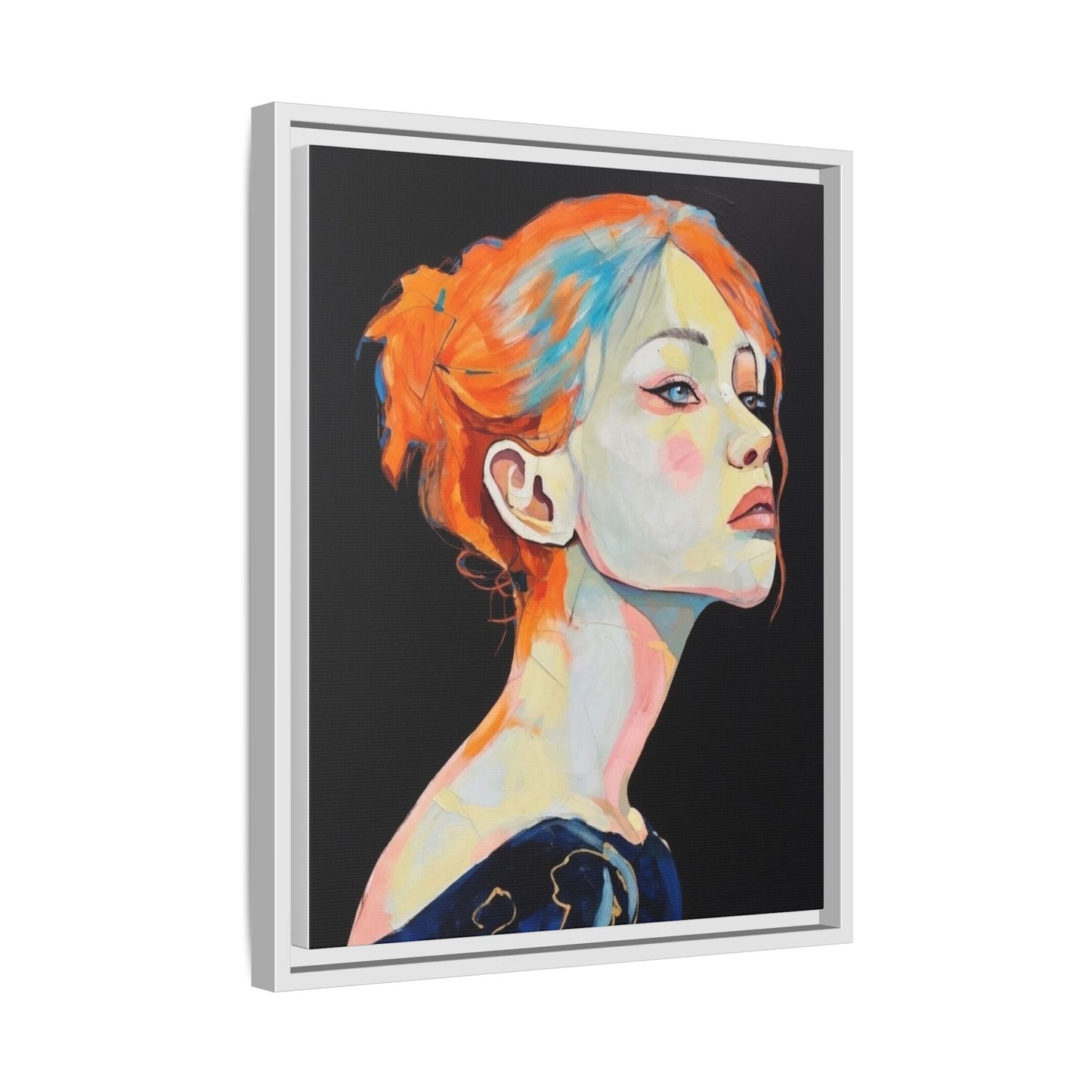 Framed Matte Canvas Portrait — Vibrant Multi‑Color Woman Wall Art