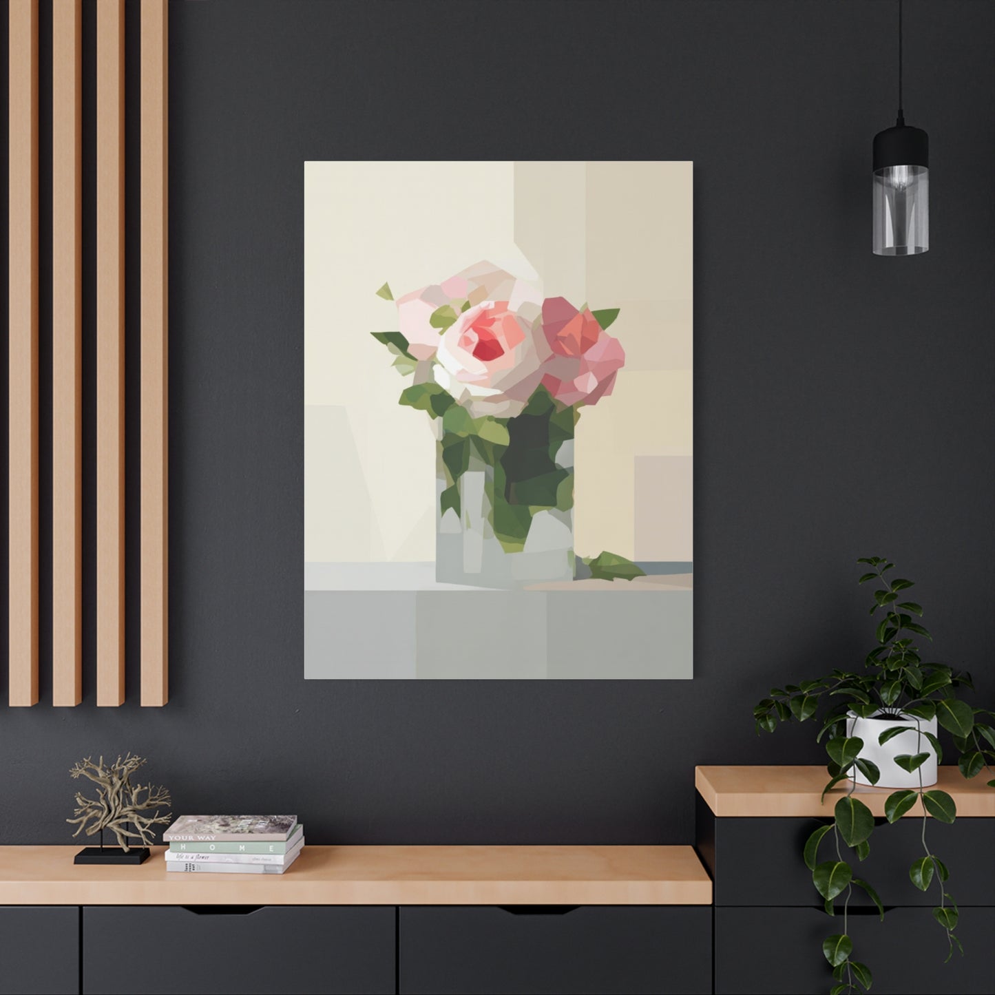 Pink Rose Still Life Canvas — Modern Floral Wall Art, Matte Stretched Canvas