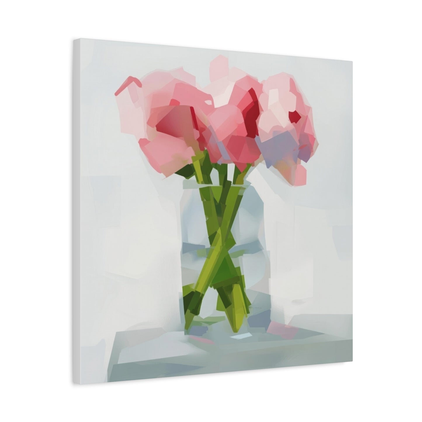 Pink Peonies Vase Canvas Art — Stretched Matte Wall Decor