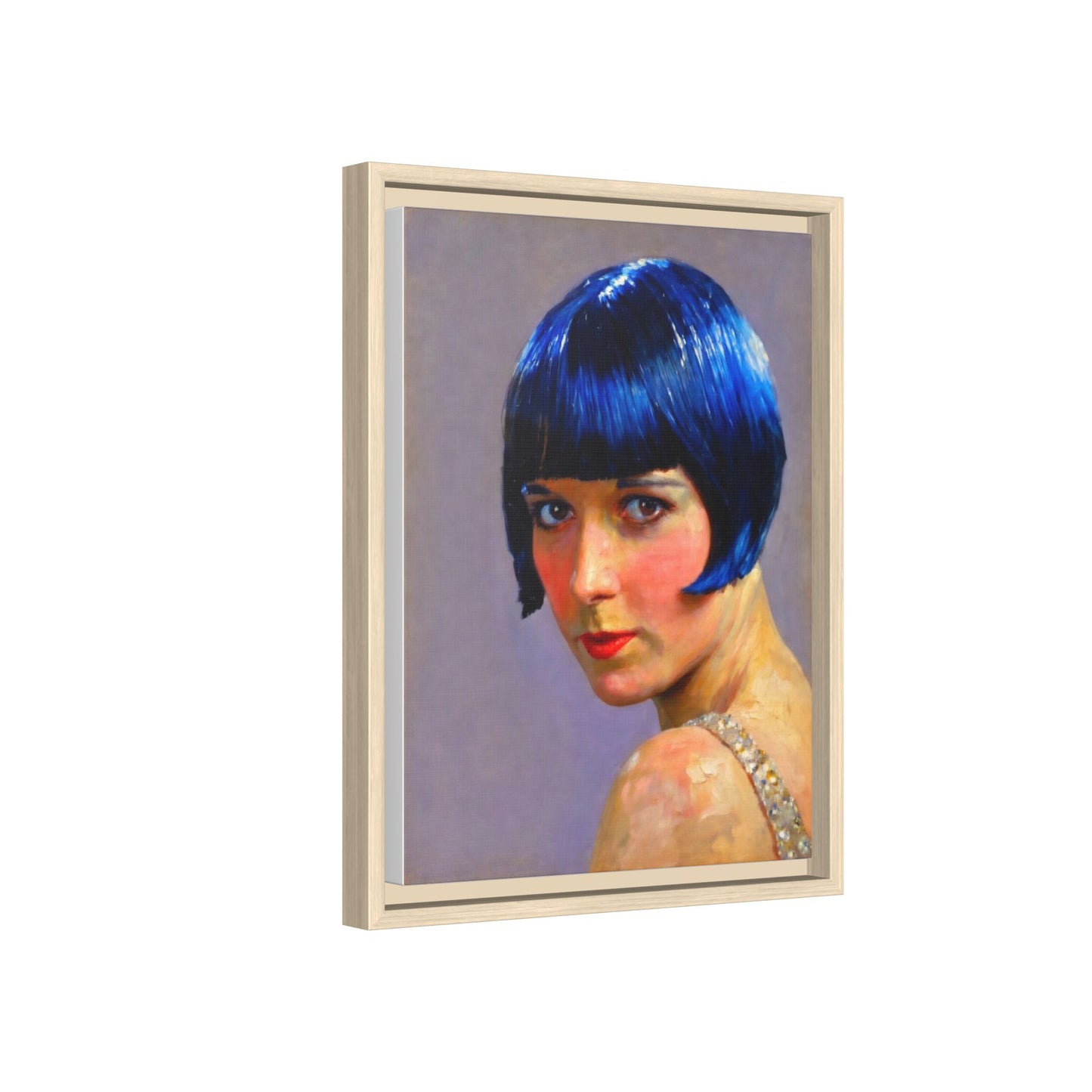 Framed Matte Canvas Art Print — Vintage Portrait with Blue Bob