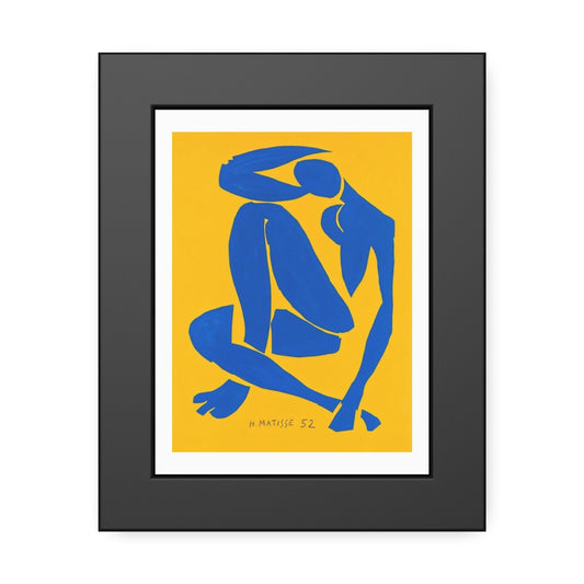 Framed Art Print - Blue Cutout Figure on Yellow (Matisse Style)