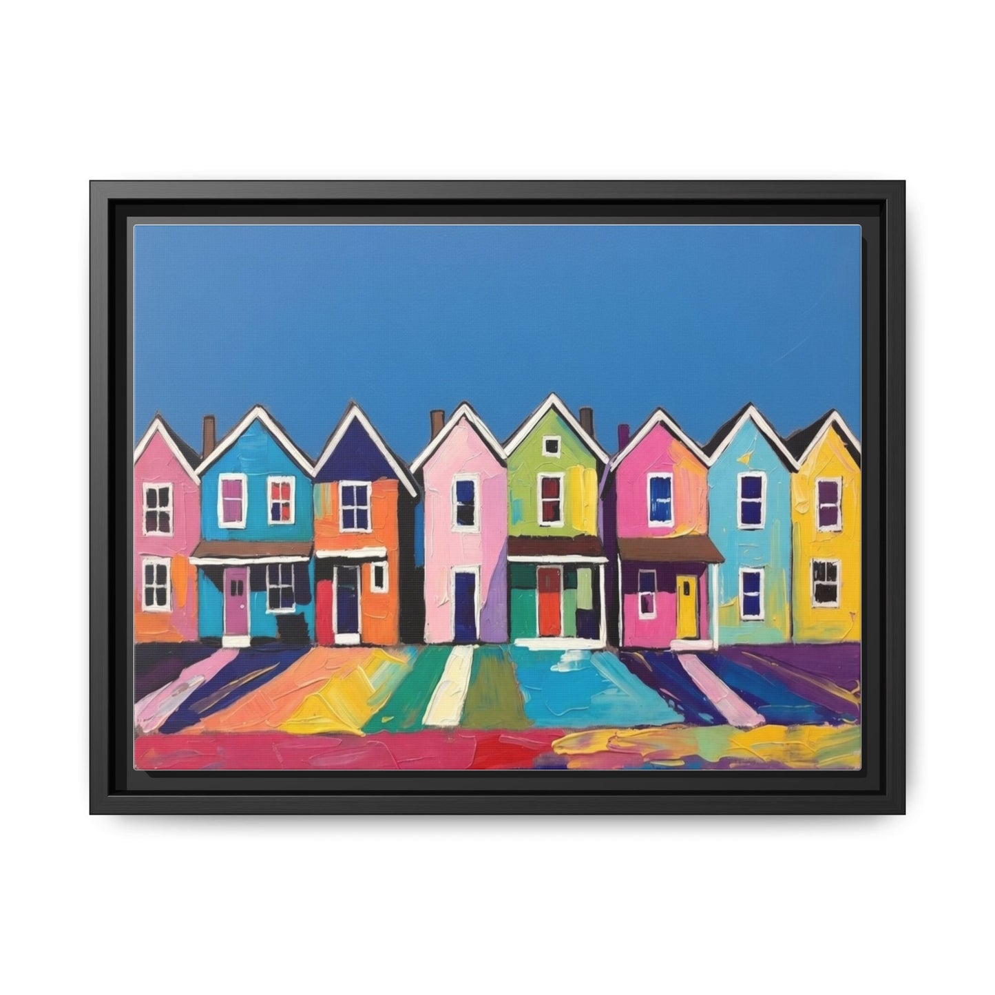 Colorful Beach Houses Matte Canvas Framed Wall Art