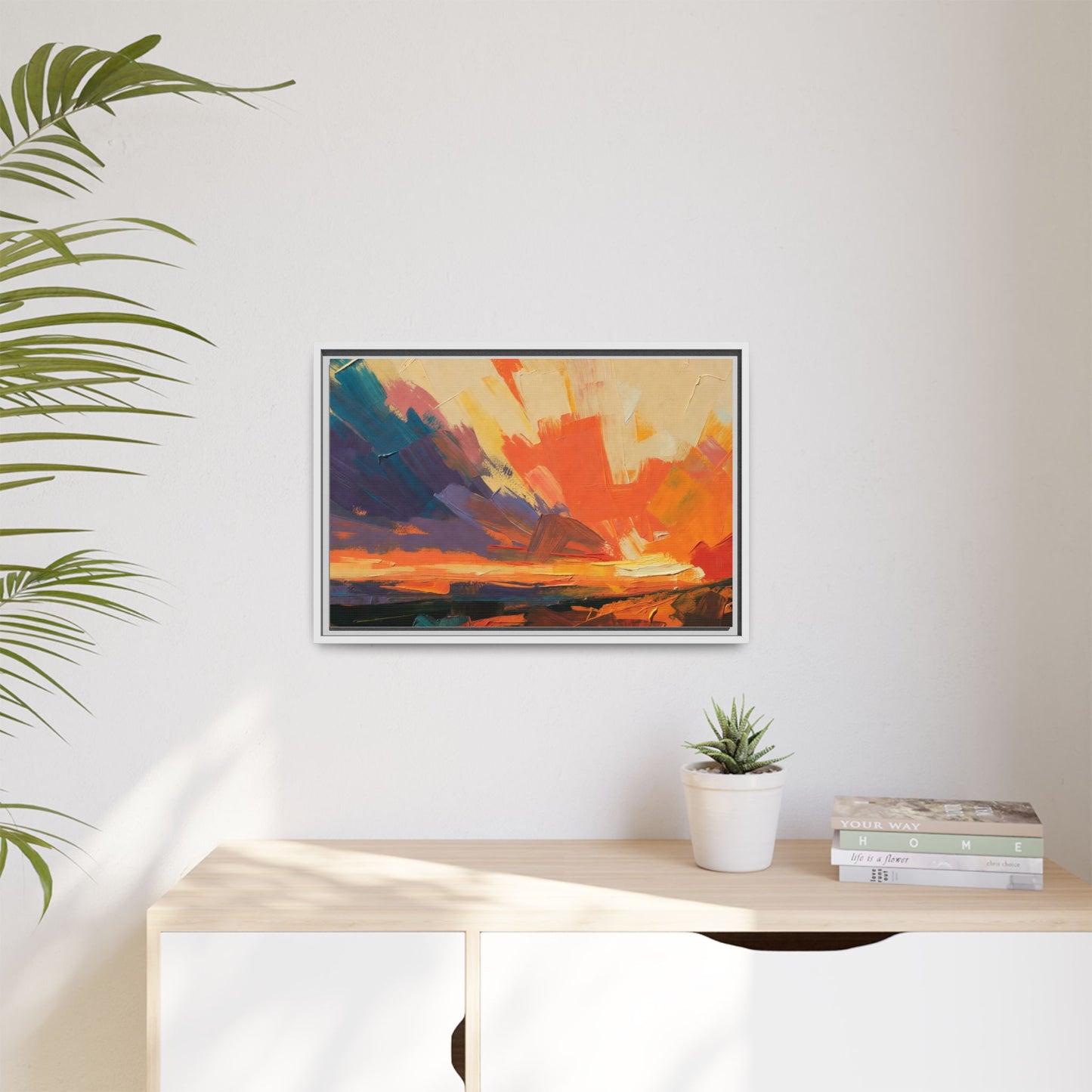 Framed Abstract Sunset Canvas Art – Multicolor Matte Wall Decor