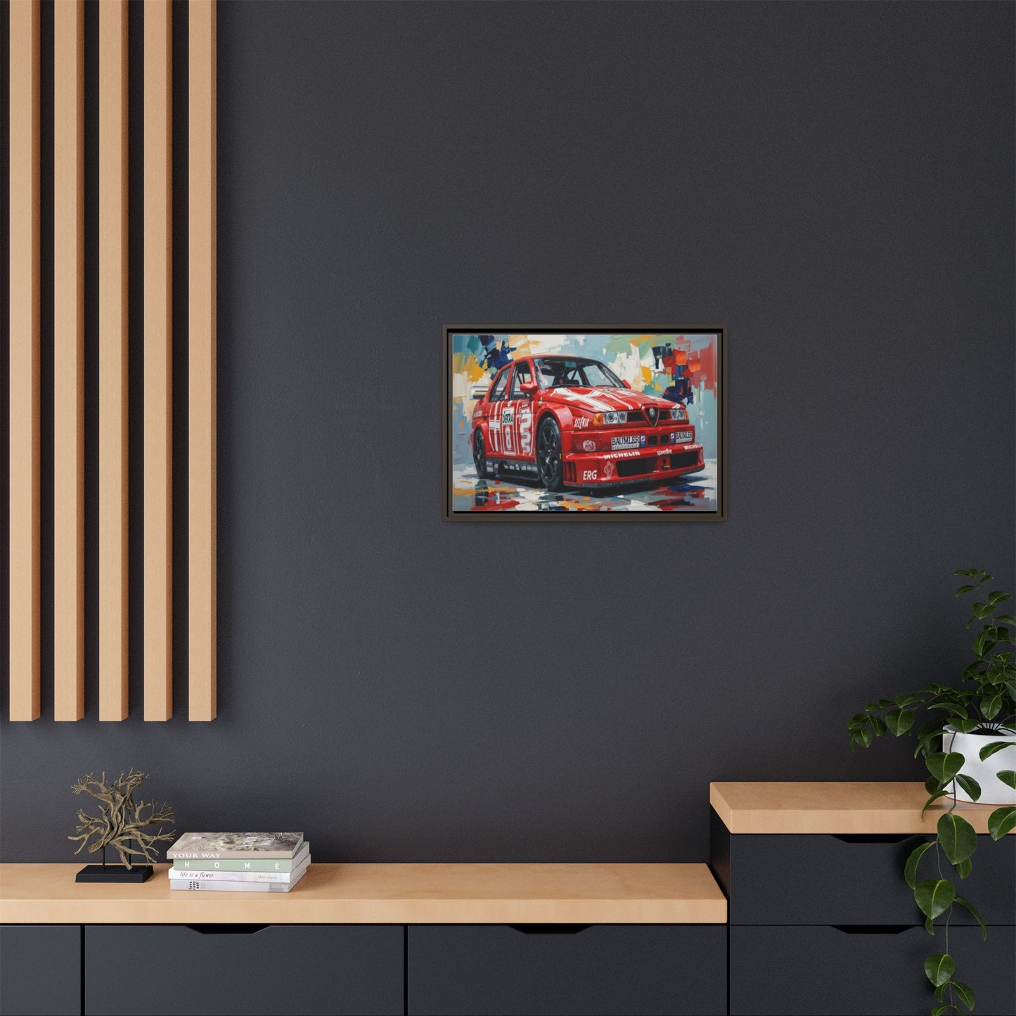 Framed Racing Car Canvas Print — Red Alfa Romeo Track Art